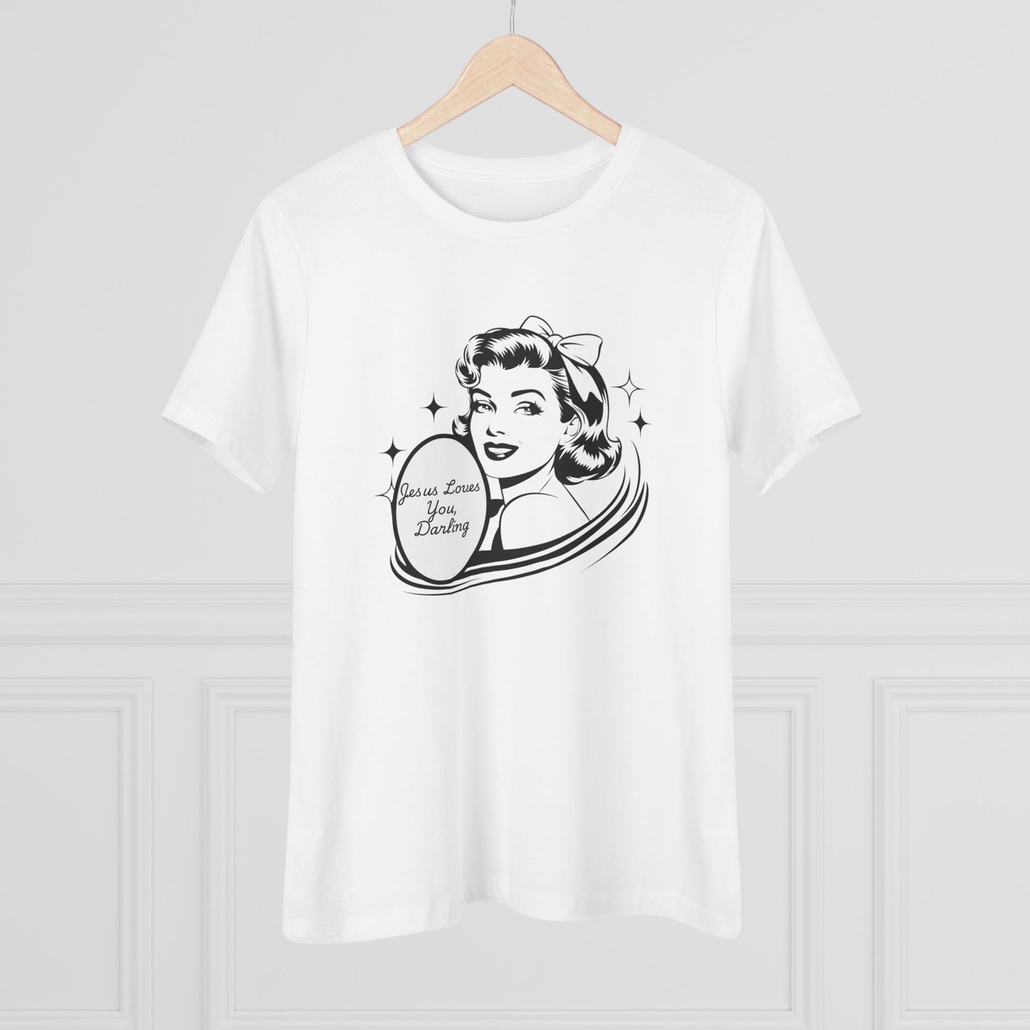 Retro Housewife Illustration Women's Tee | Vintage Pin-Up 'Please Leave Your Darling'