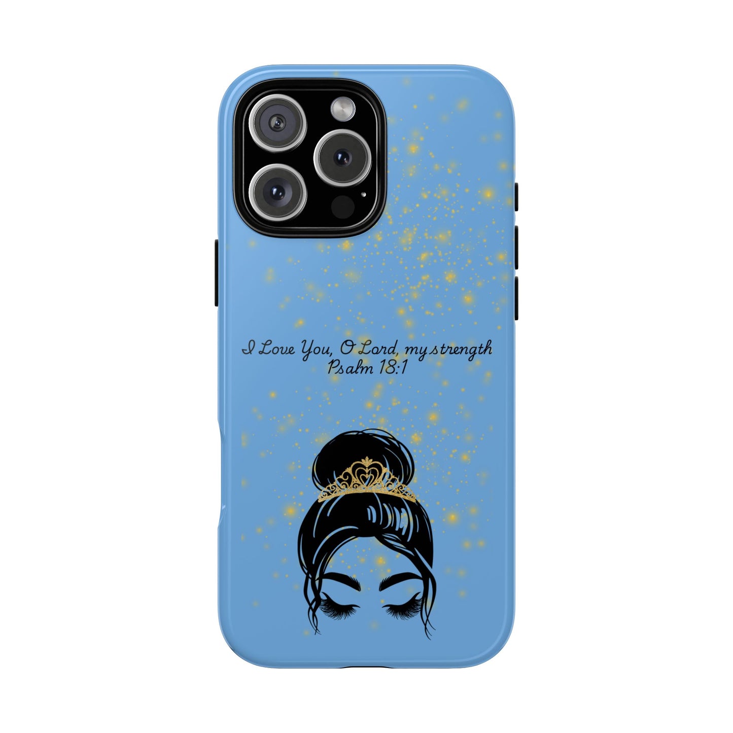 Messy Bun Crown Illustration Tough Case | Psalm 18:1 Scripture Phone Case