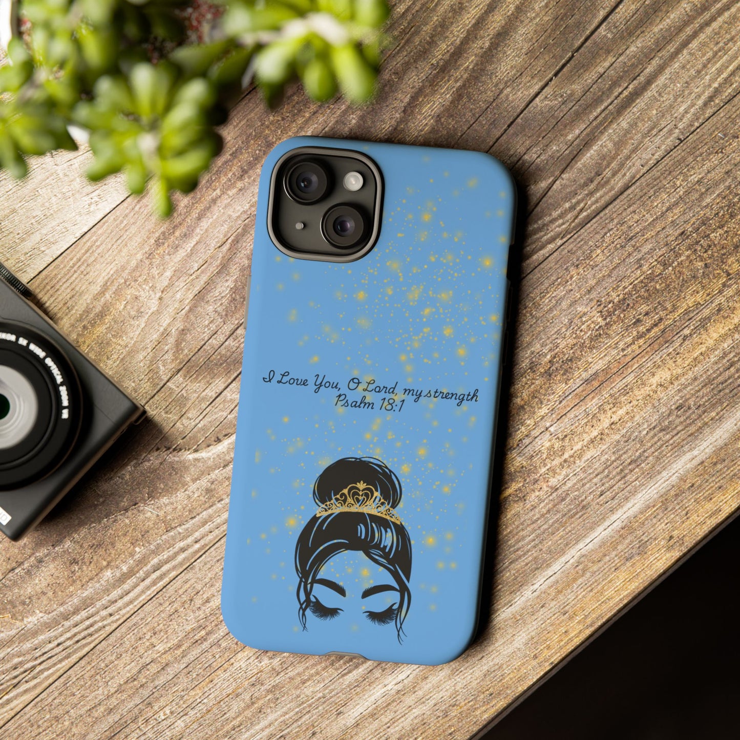 Messy Bun Crown Illustration Tough Case | Psalm 18:1 Scripture Phone Case