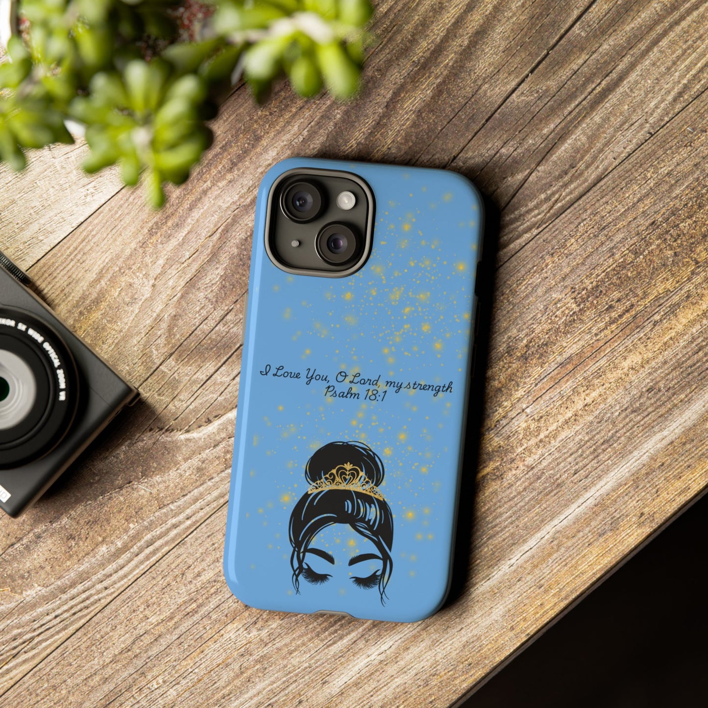 Messy Bun Crown Illustration Tough Case | Psalm 18:1 Scripture Phone Case
