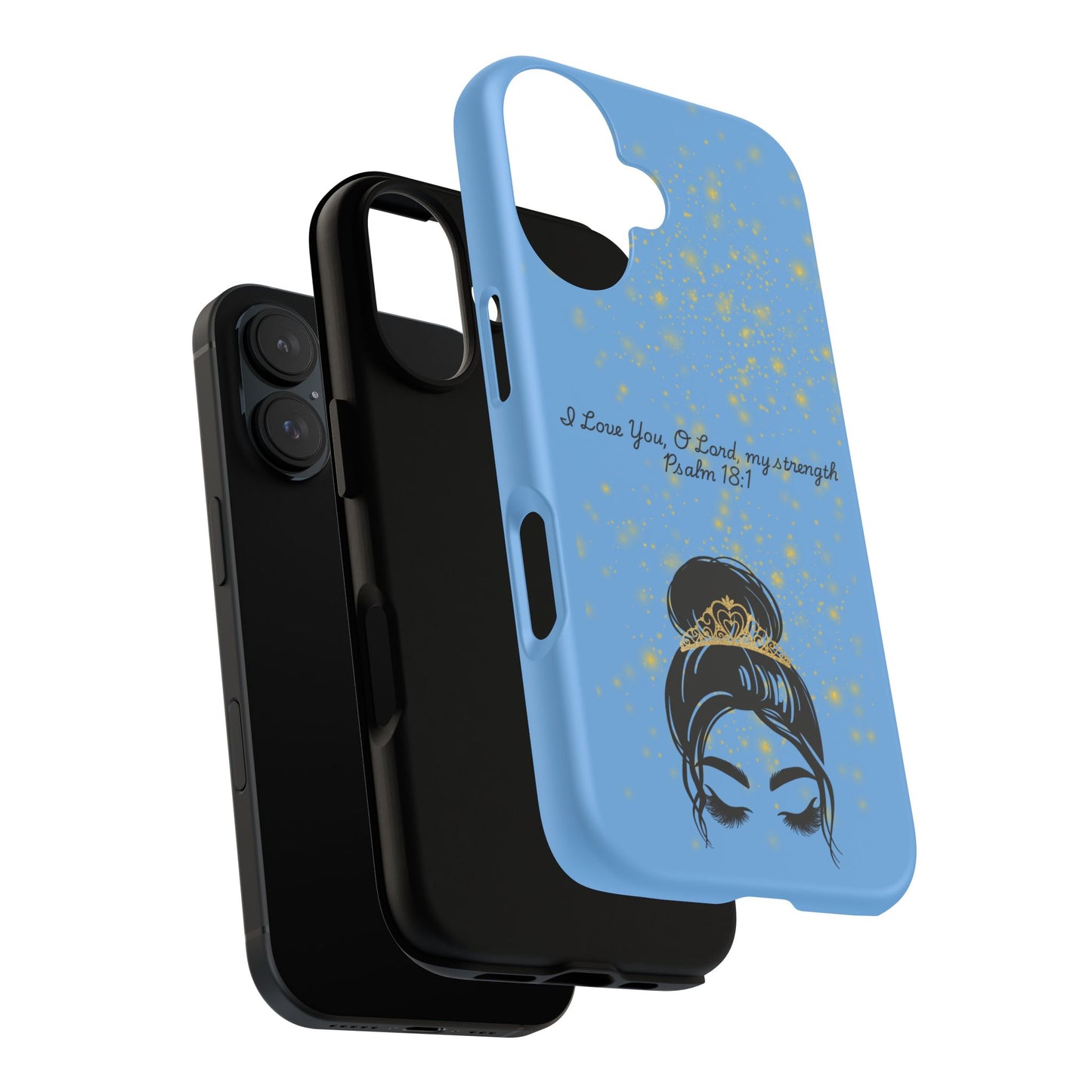 Messy Bun Crown Illustration Tough Case | Psalm 18:1 Scripture Phone Case