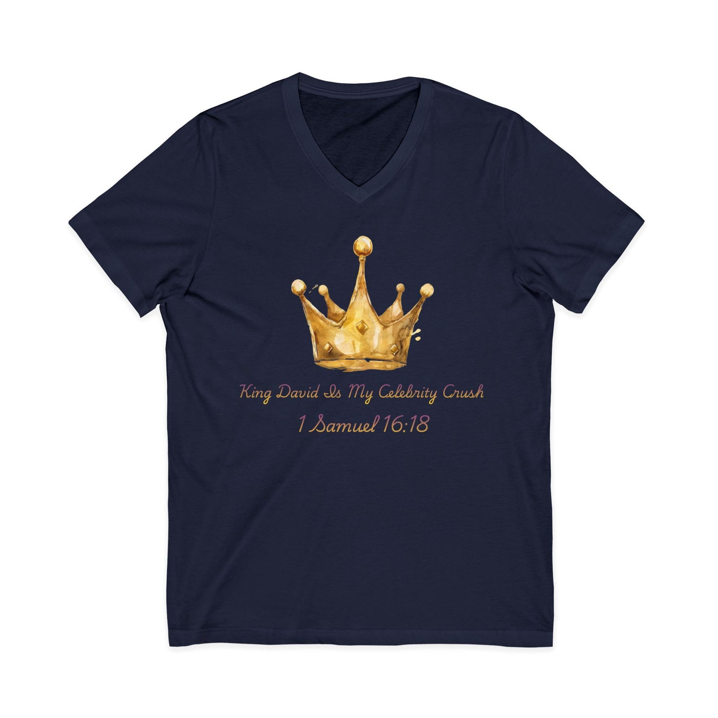 Gold Crown Watercolor 1 Samuel 16:18 V-Neck Tee