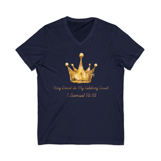 Gold Crown Watercolor 1 Samuel 16:18 V-Neck Tee