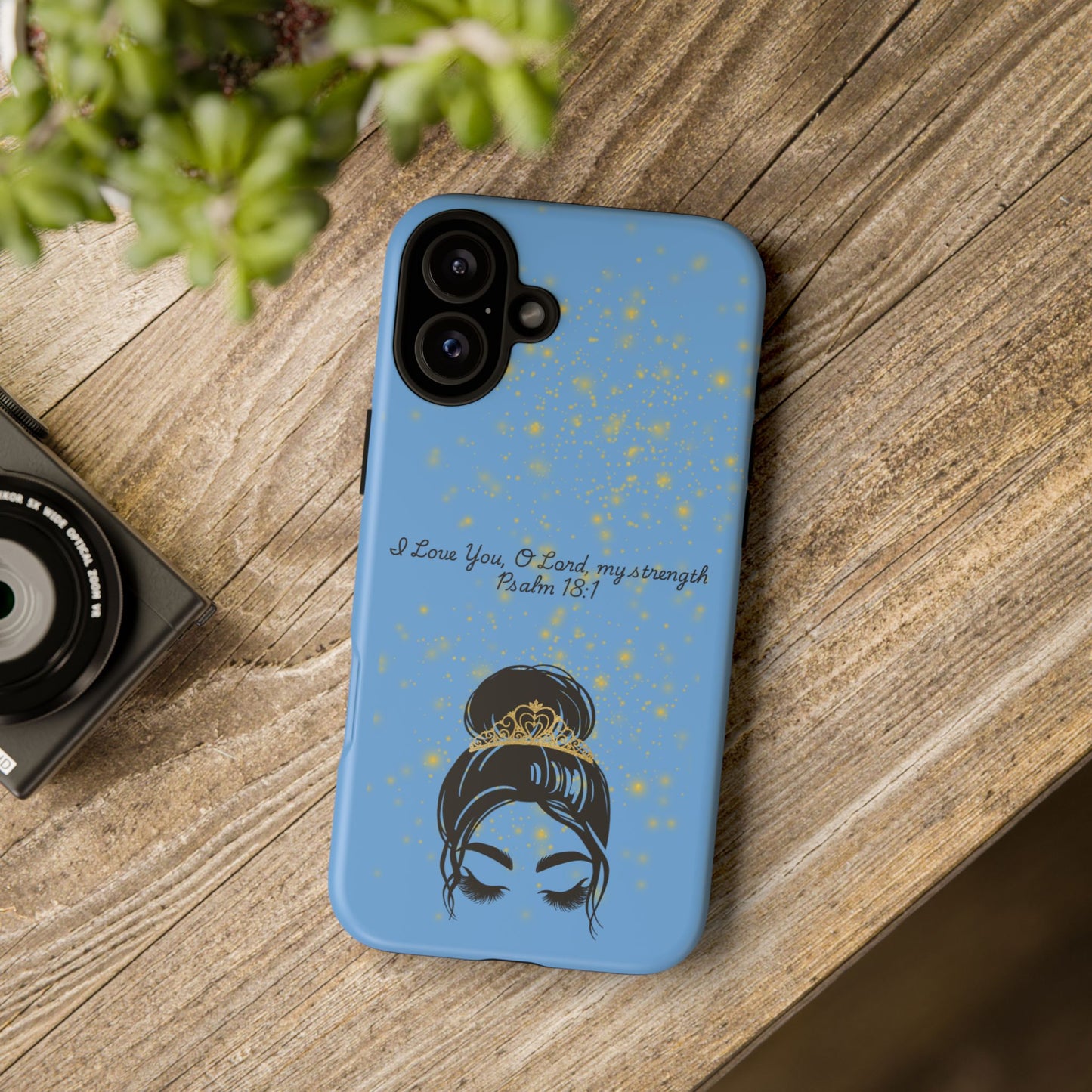 Messy Bun Crown Illustration Tough Case | Psalm 18:1 Scripture Phone Case
