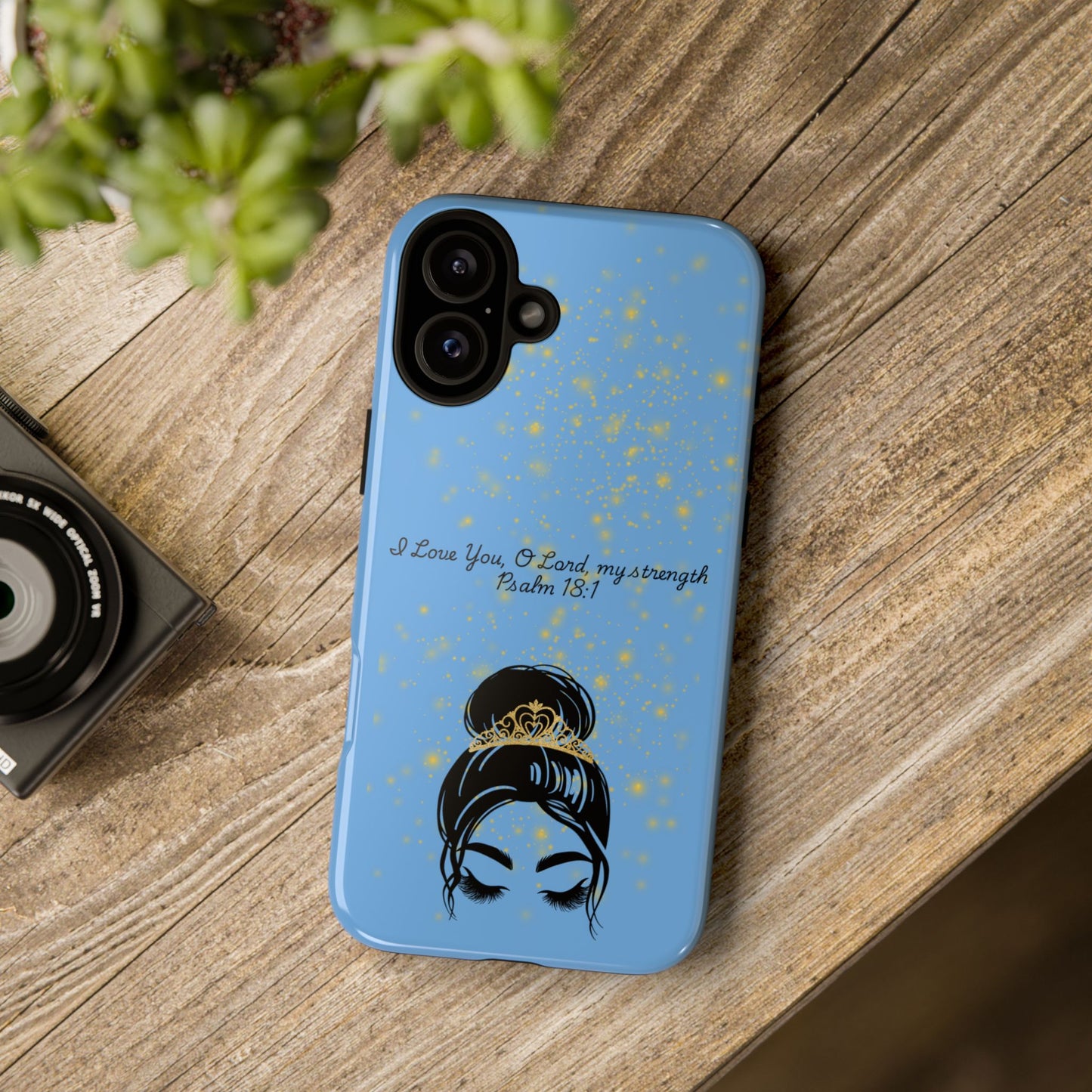 Messy Bun Crown Illustration Tough Case | Psalm 18:1 Scripture Phone Case