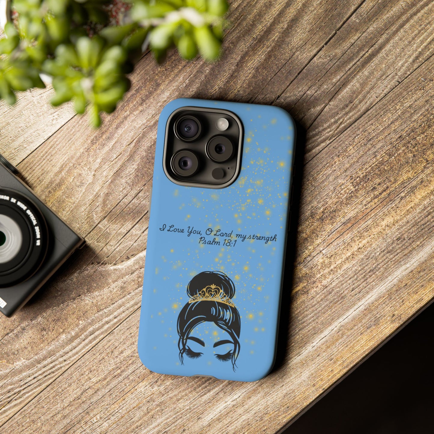 Messy Bun Crown Illustration Tough Case | Psalm 18:1 Scripture Phone Case