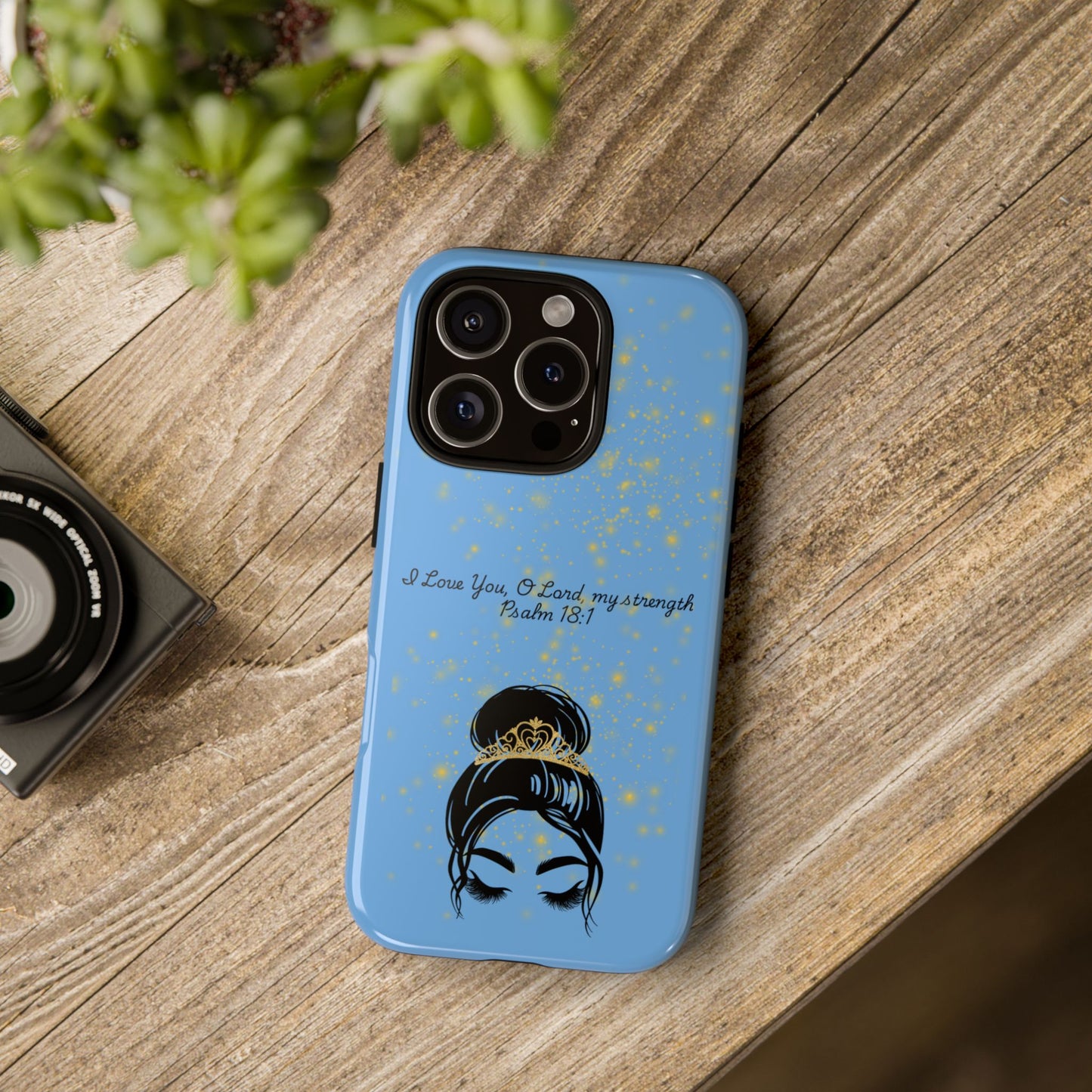 Messy Bun Crown Illustration Tough Case | Psalm 18:1 Scripture Phone Case