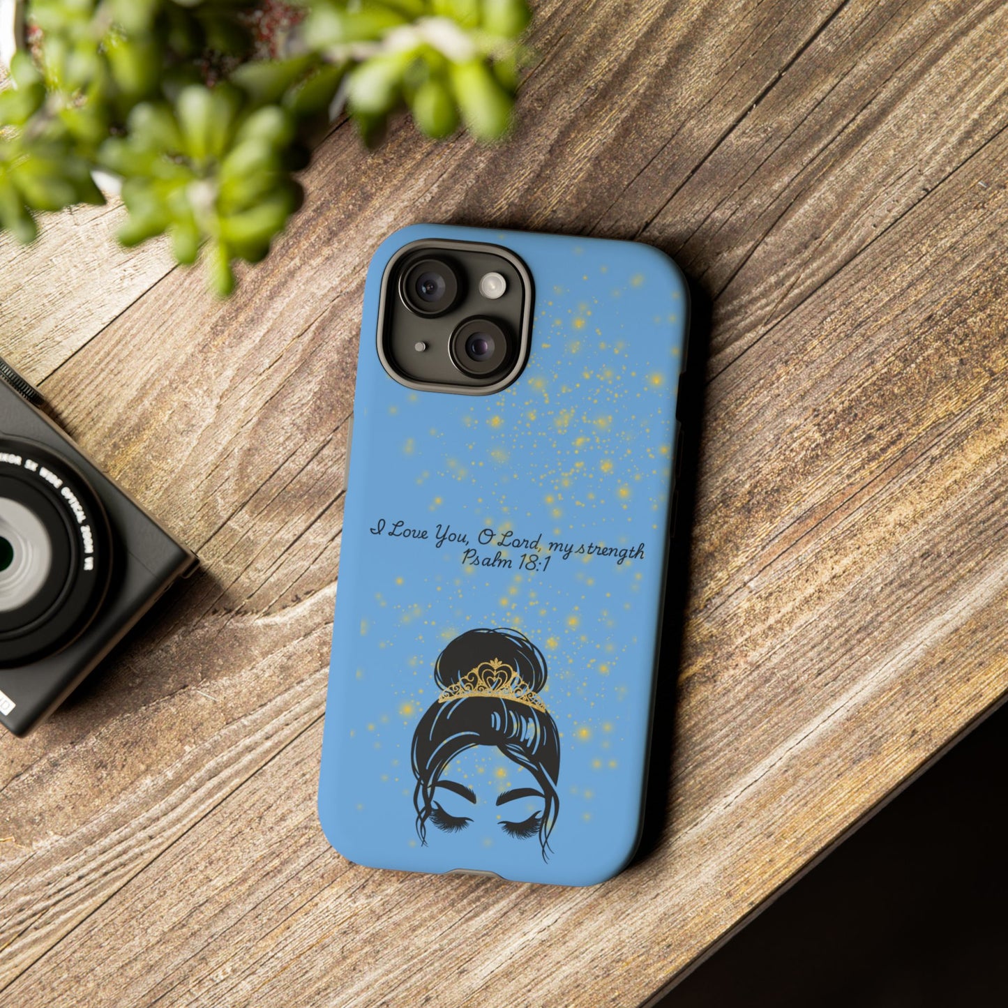 Messy Bun Crown Illustration Tough Case | Psalm 18:1 Scripture Phone Case