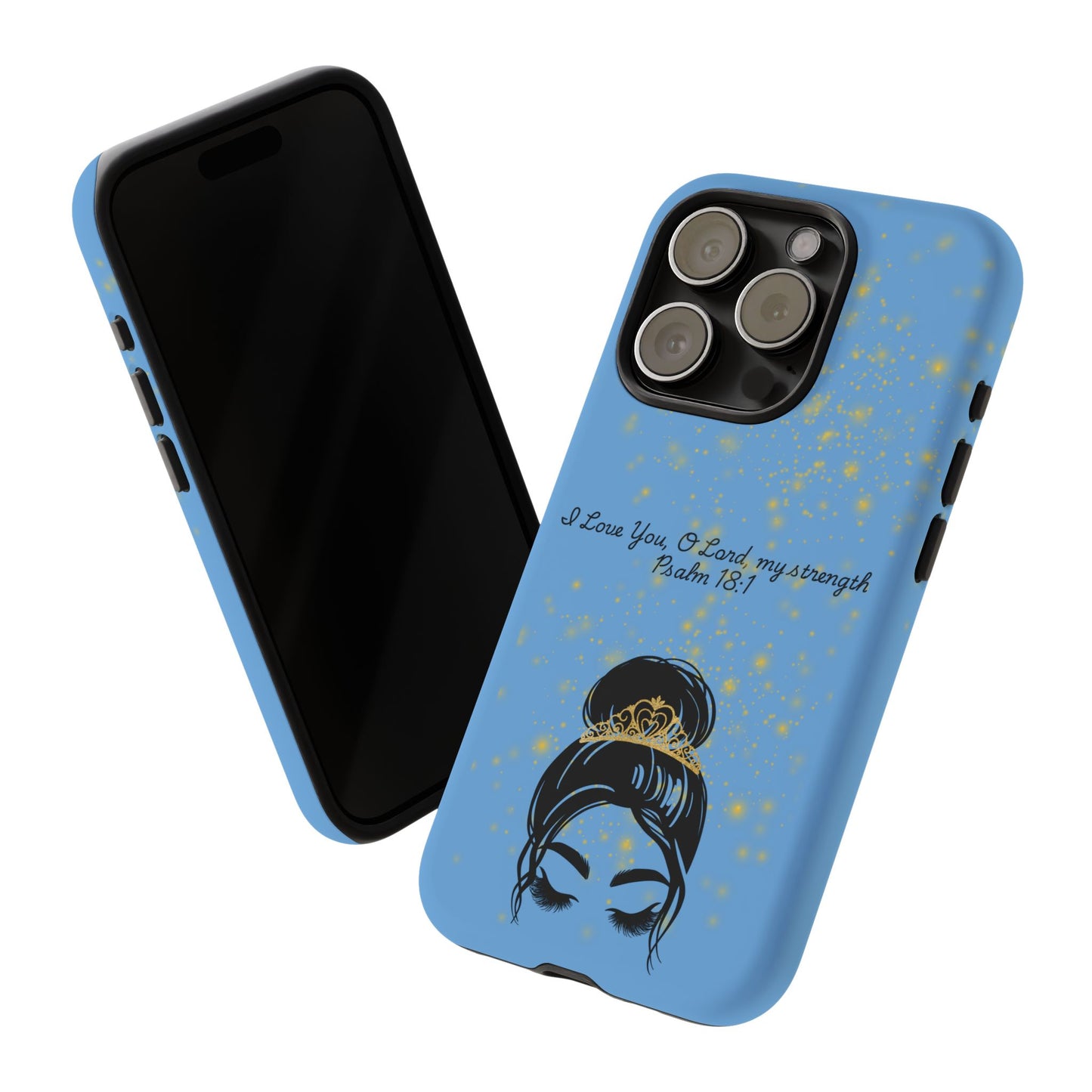 Messy Bun Crown Illustration Tough Case | Psalm 18:1 Scripture Phone Case