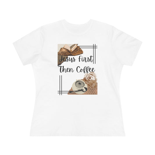 Jesus First Then Coffee Tee | Christian Coffee Shirt, Neutral Coffee Graphics