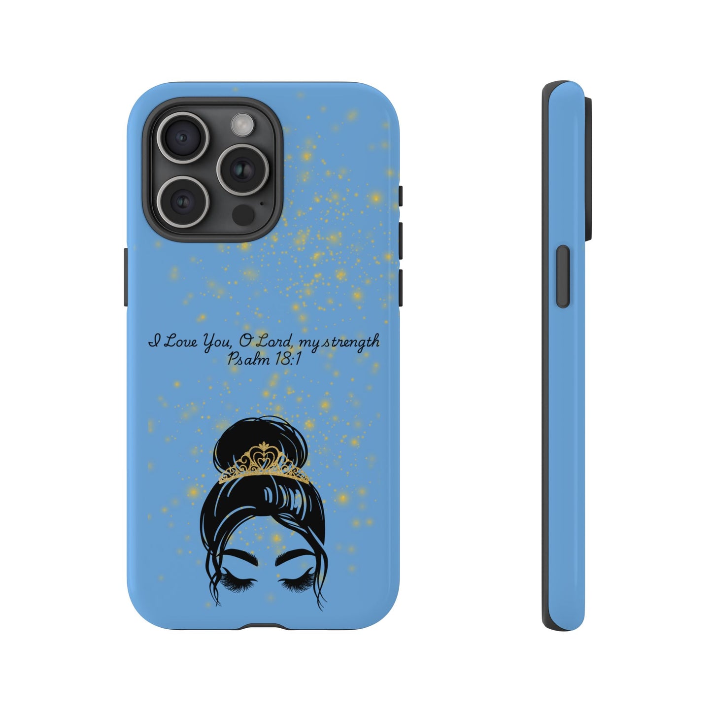 Messy Bun Crown Illustration Tough Case | Psalm 18:1 Scripture Phone Case