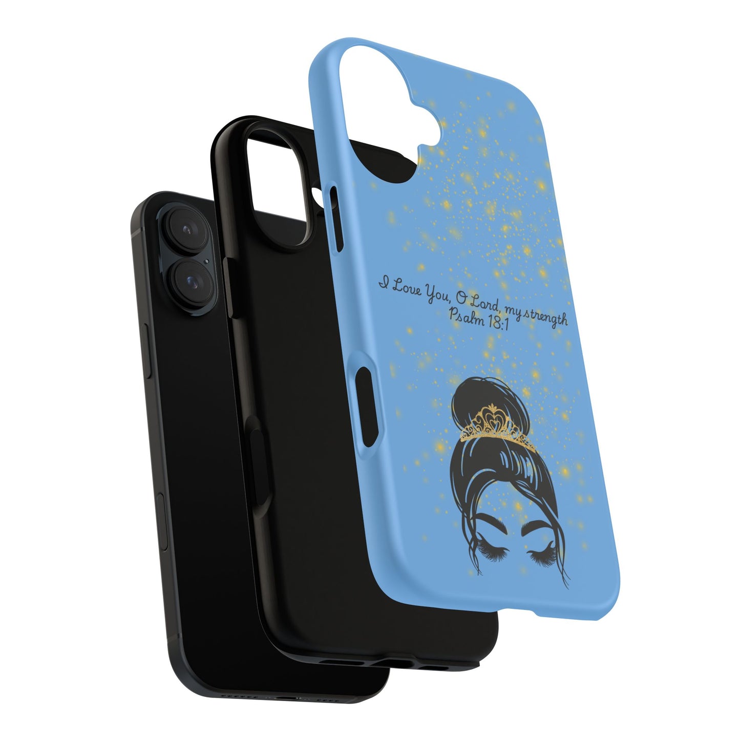 Messy Bun Crown Illustration Tough Case | Psalm 18:1 Scripture Phone Case