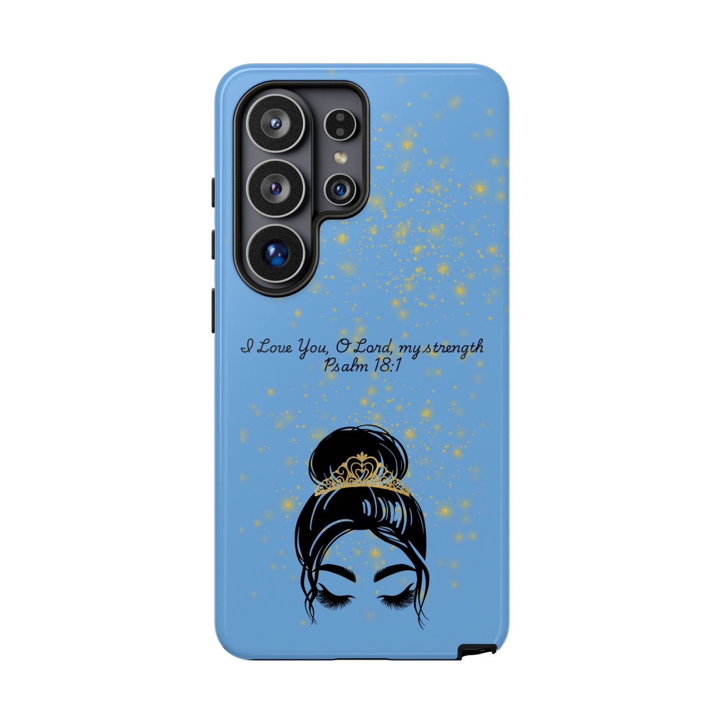 Messy Bun Crown Illustration Tough Case | Psalm 18:1 Scripture Phone Case