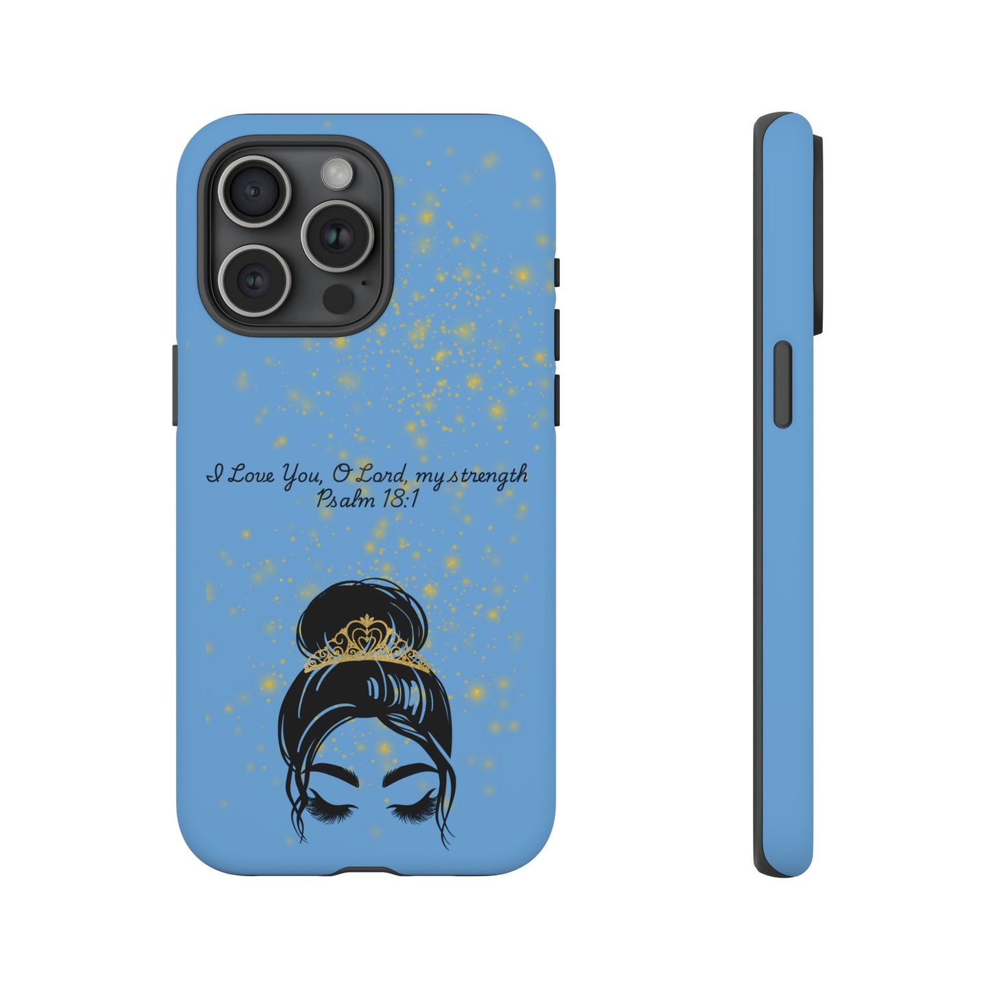 Messy Bun Crown Illustration Tough Case | Psalm 18:1 Scripture Phone Case