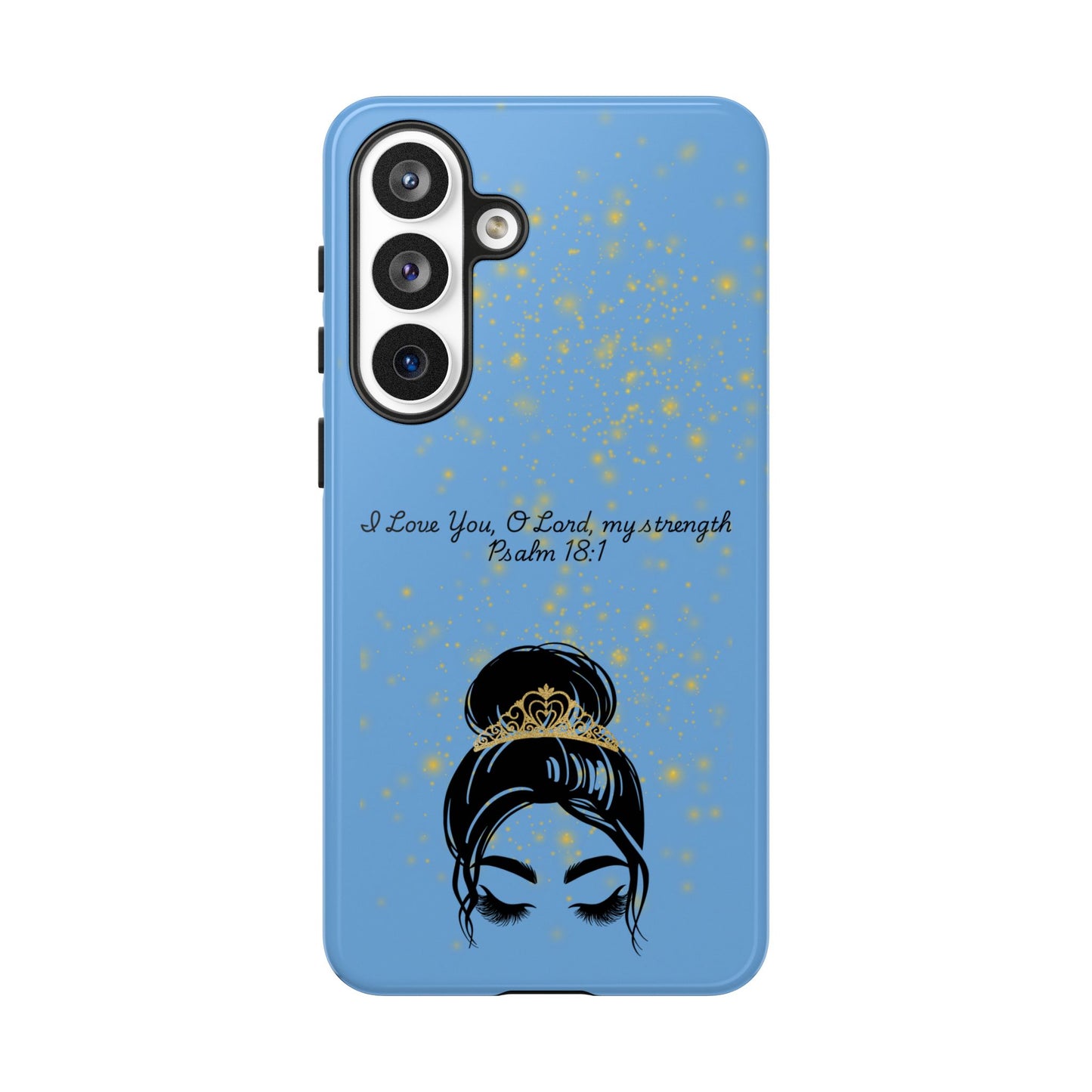 Messy Bun Crown Illustration Tough Case | Psalm 18:1 Scripture Phone Case