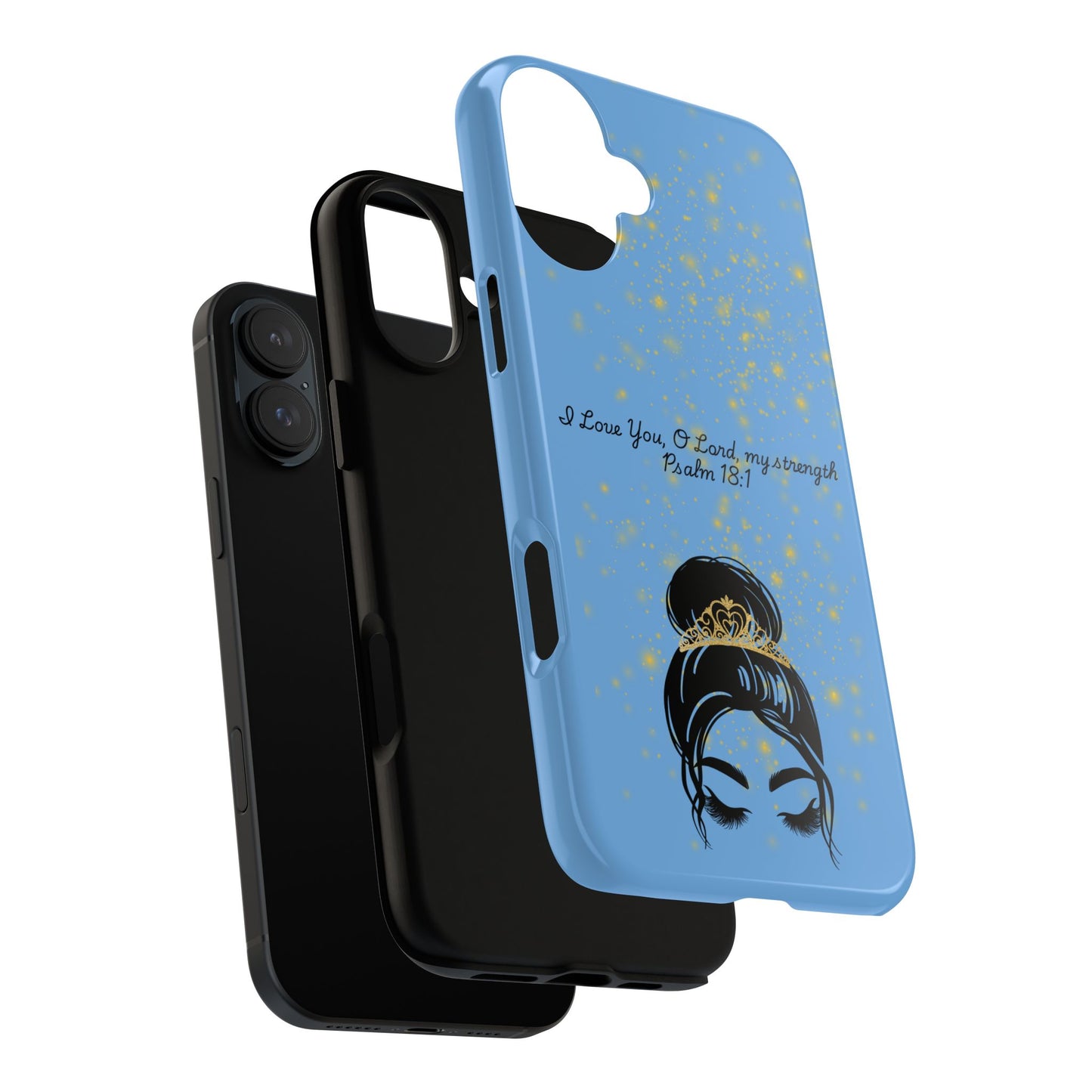 Messy Bun Crown Illustration Tough Case | Psalm 18:1 Scripture Phone Case