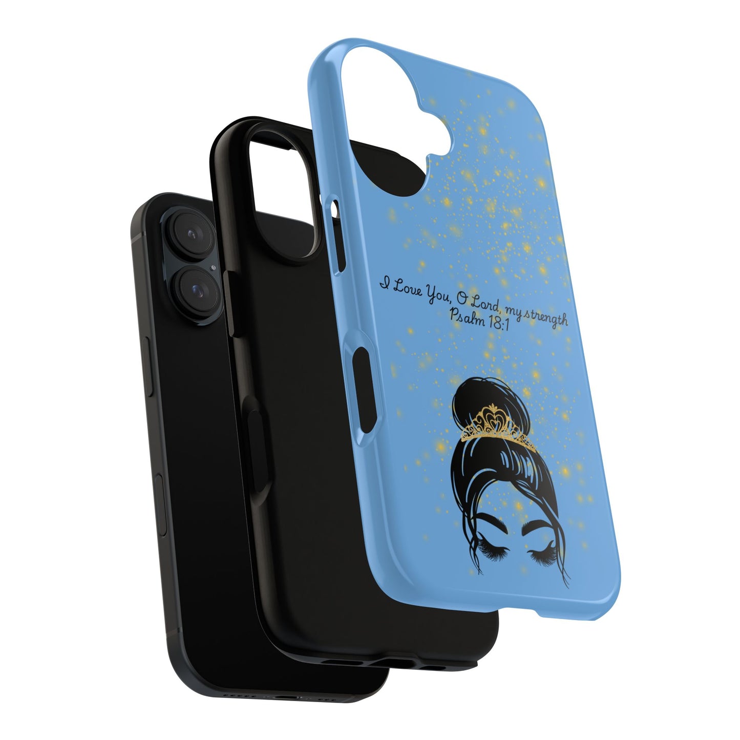 Messy Bun Crown Illustration Tough Case | Psalm 18:1 Scripture Phone Case