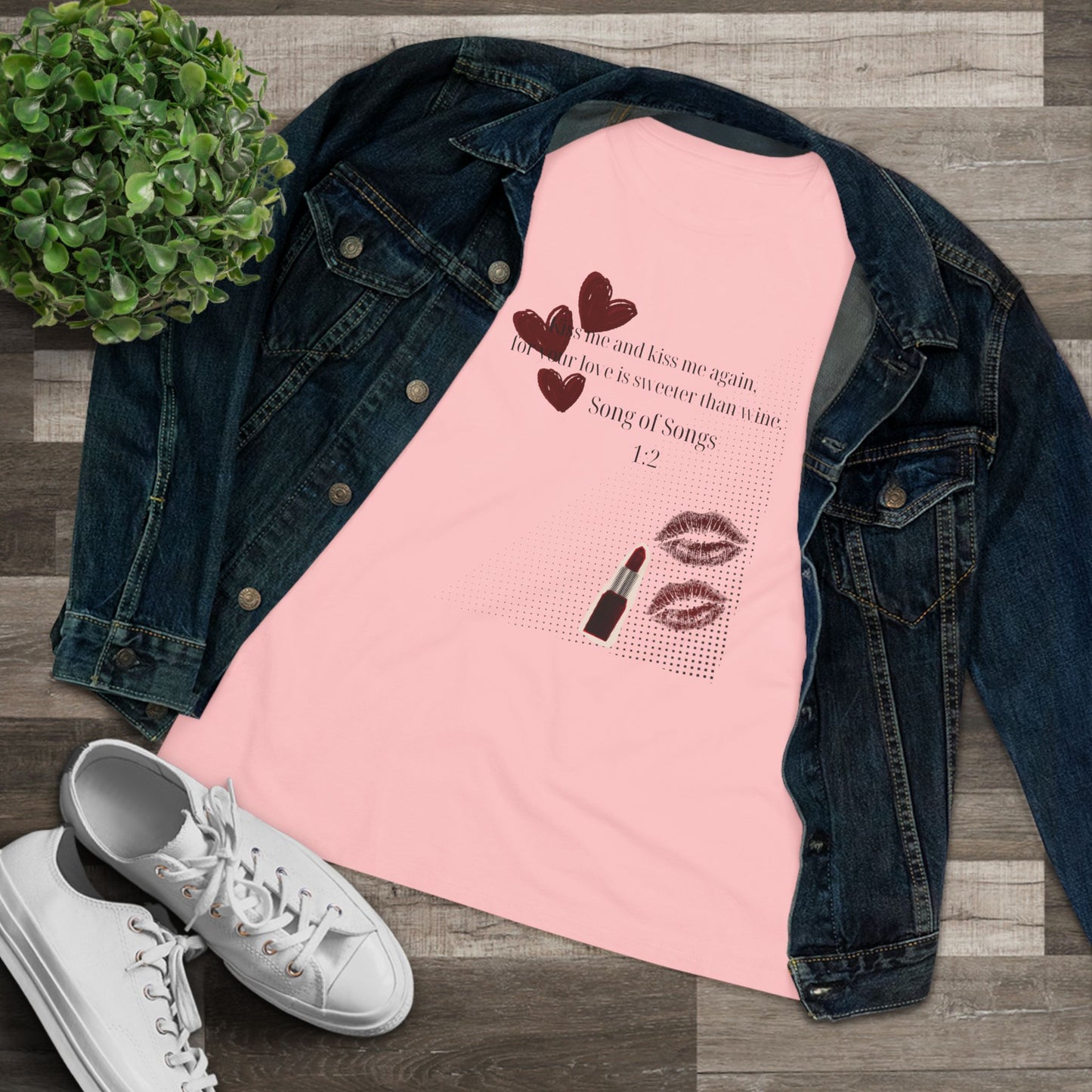 Lipstick & Hearts Women’s Tee — Romantic Kitsch Graphic Shirt