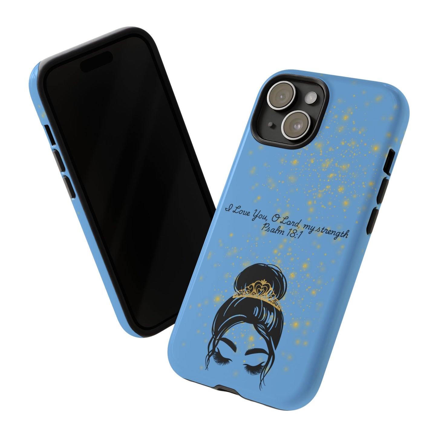 Messy Bun Crown Illustration Tough Case | Psalm 18:1 Scripture Phone Case