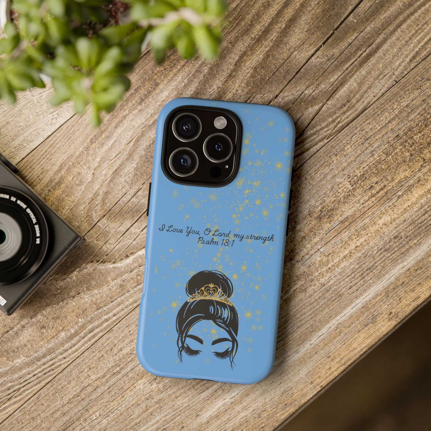 Messy Bun Crown Illustration Tough Case | Psalm 18:1 Scripture Phone Case