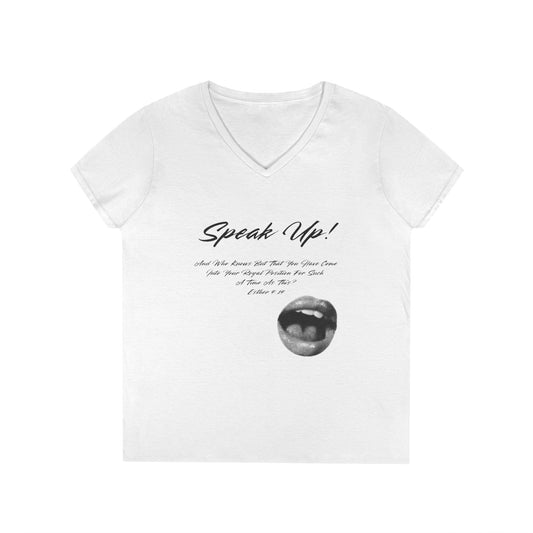 Speak Up lips graphic V-Neck T-Shirt | script text, monochrome lip art