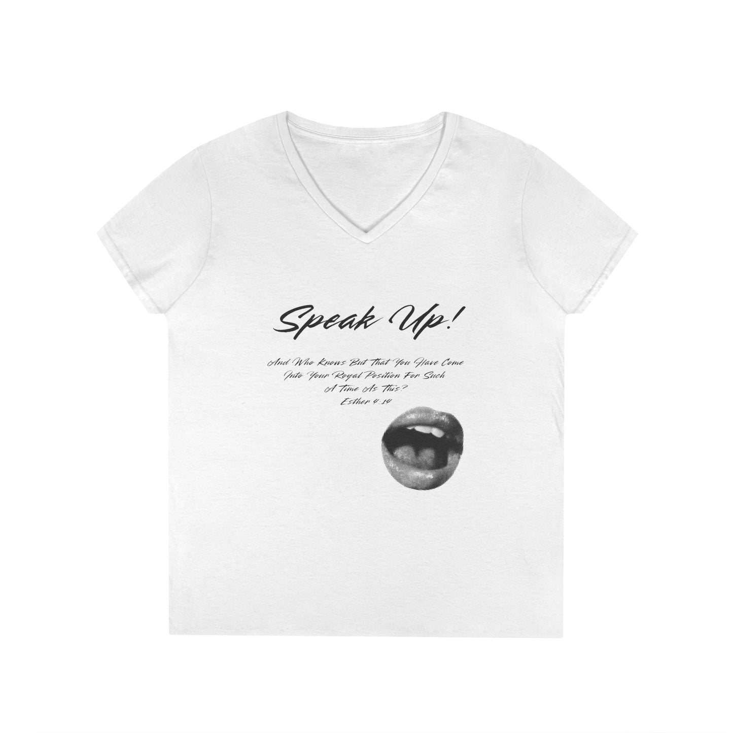 Speak Up lips graphic V-Neck T-Shirt | script text, monochrome lip art