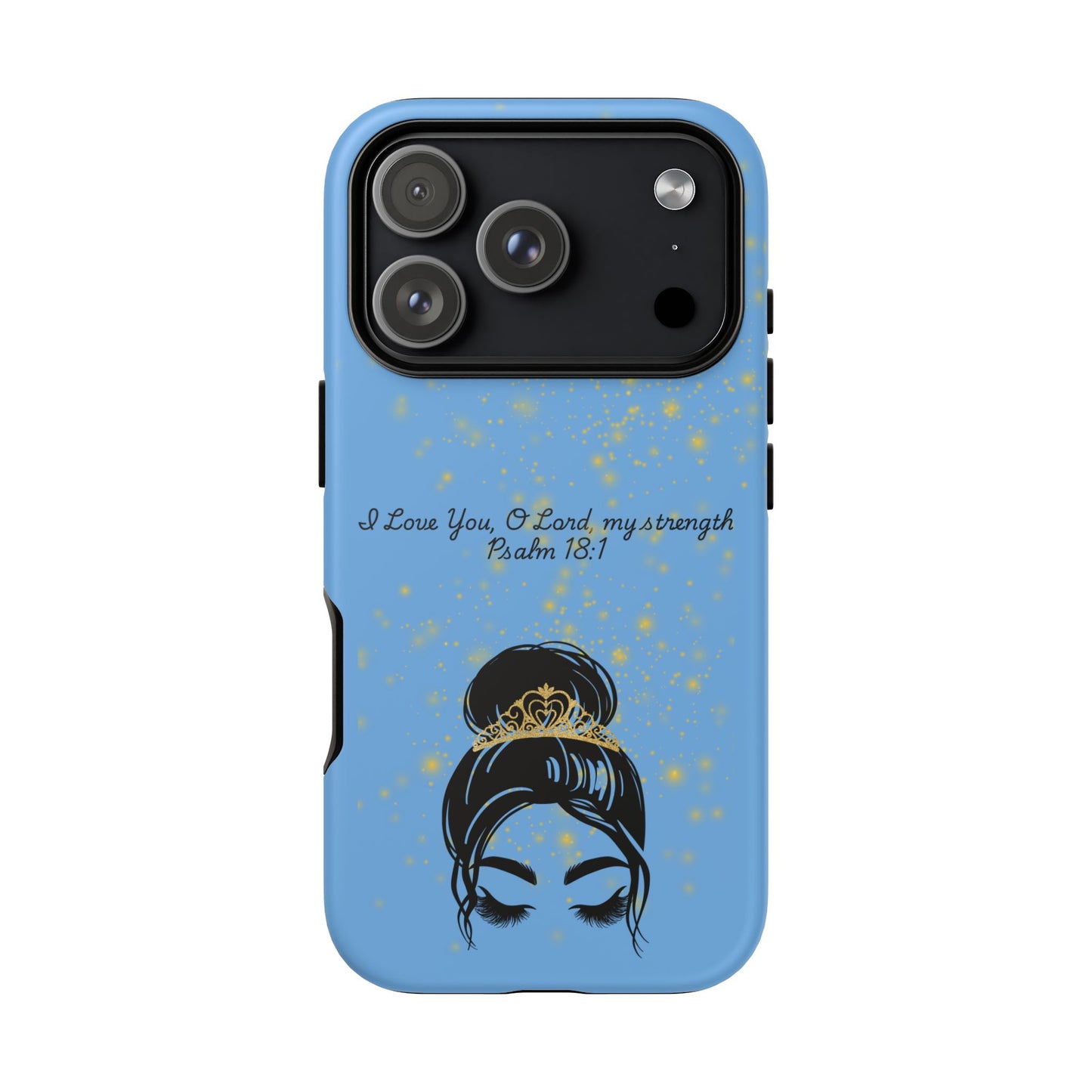 Messy Bun Crown Illustration Tough Case | Psalm 18:1 Scripture Phone Case