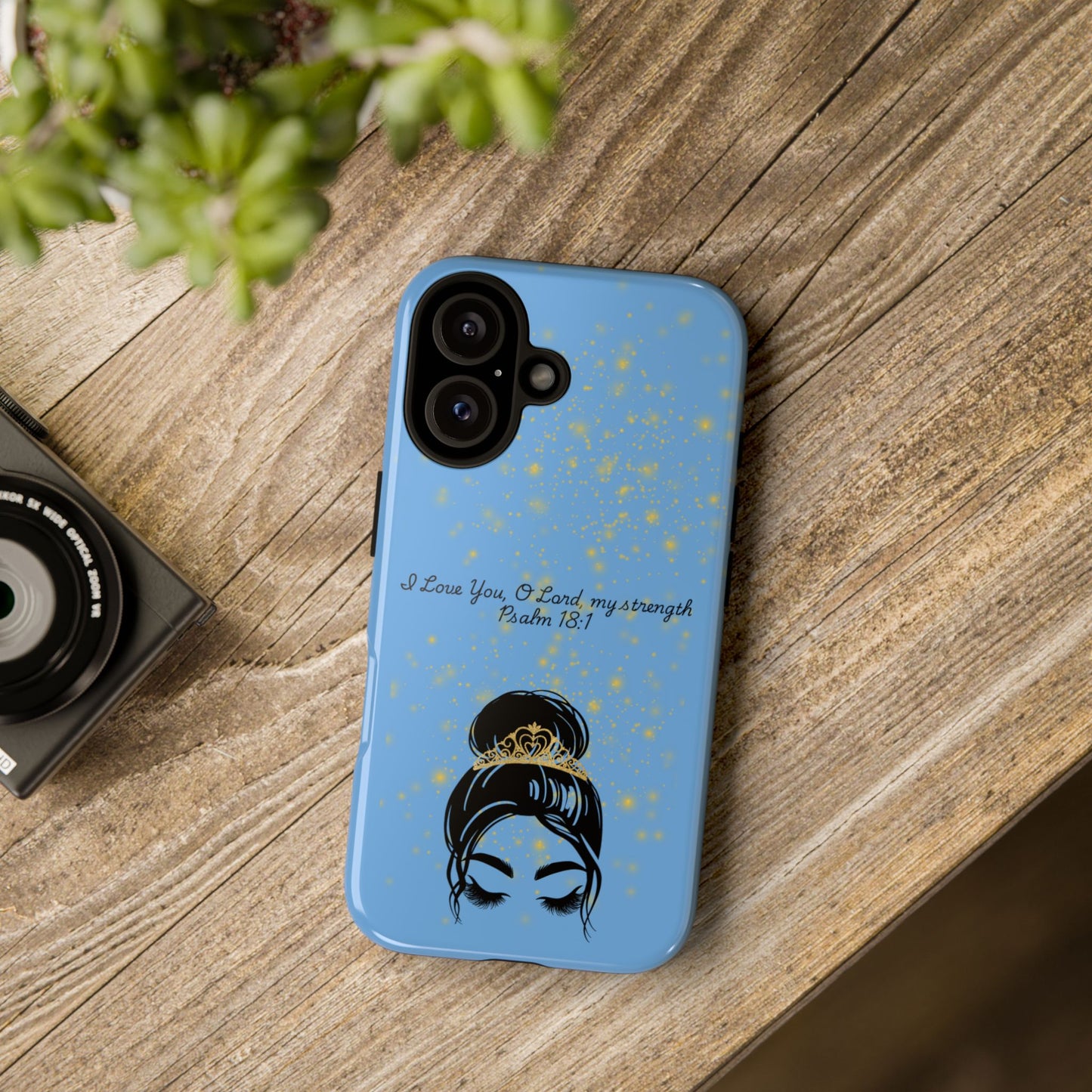 Messy Bun Crown Illustration Tough Case | Psalm 18:1 Scripture Phone Case