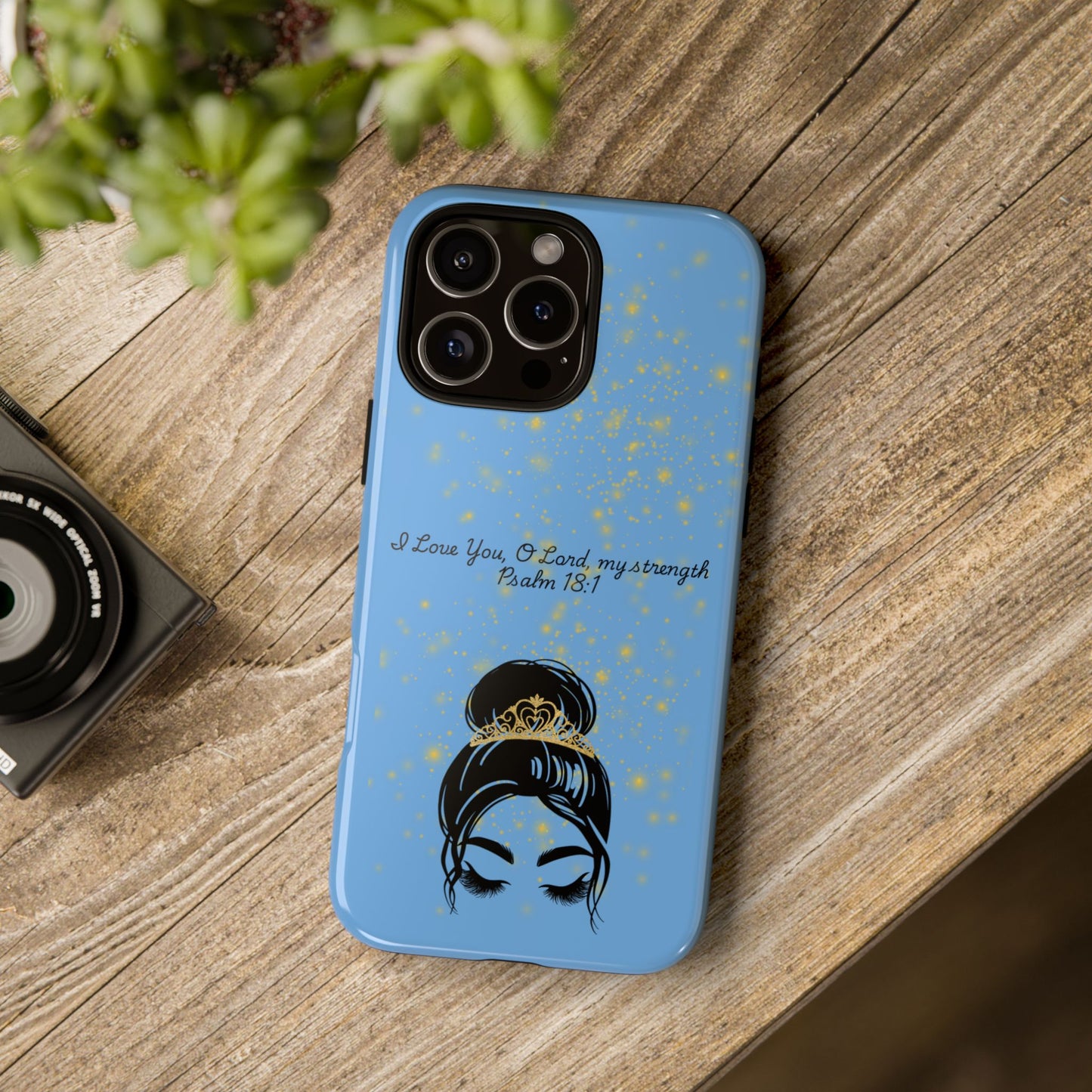 Messy Bun Crown Illustration Tough Case | Psalm 18:1 Scripture Phone Case