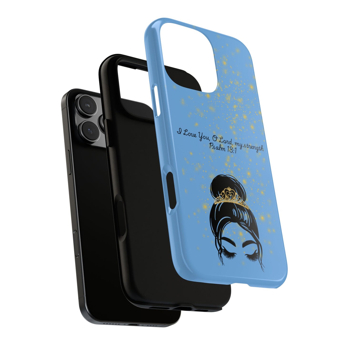Messy Bun Crown Illustration Tough Case | Psalm 18:1 Scripture Phone Case