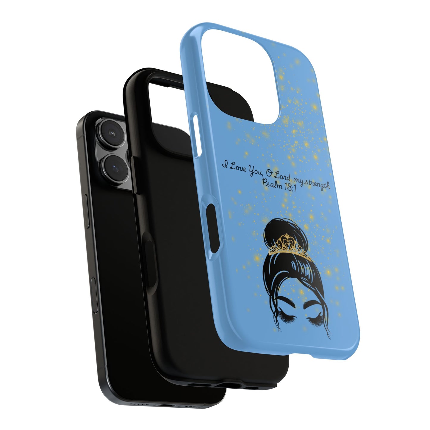 Messy Bun Crown Illustration Tough Case | Psalm 18:1 Scripture Phone Case