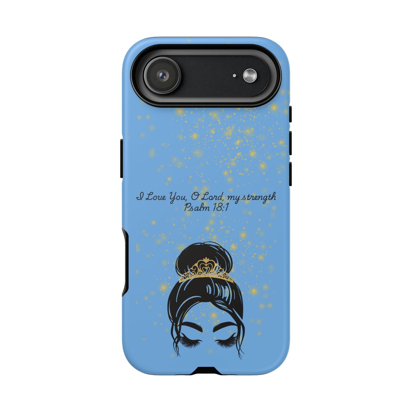 Messy Bun Crown Illustration Tough Case | Psalm 18:1 Scripture Phone Case