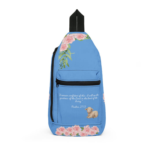 Floral lamb Scripture Sling Bag | Blue Rose Crossbody Bag