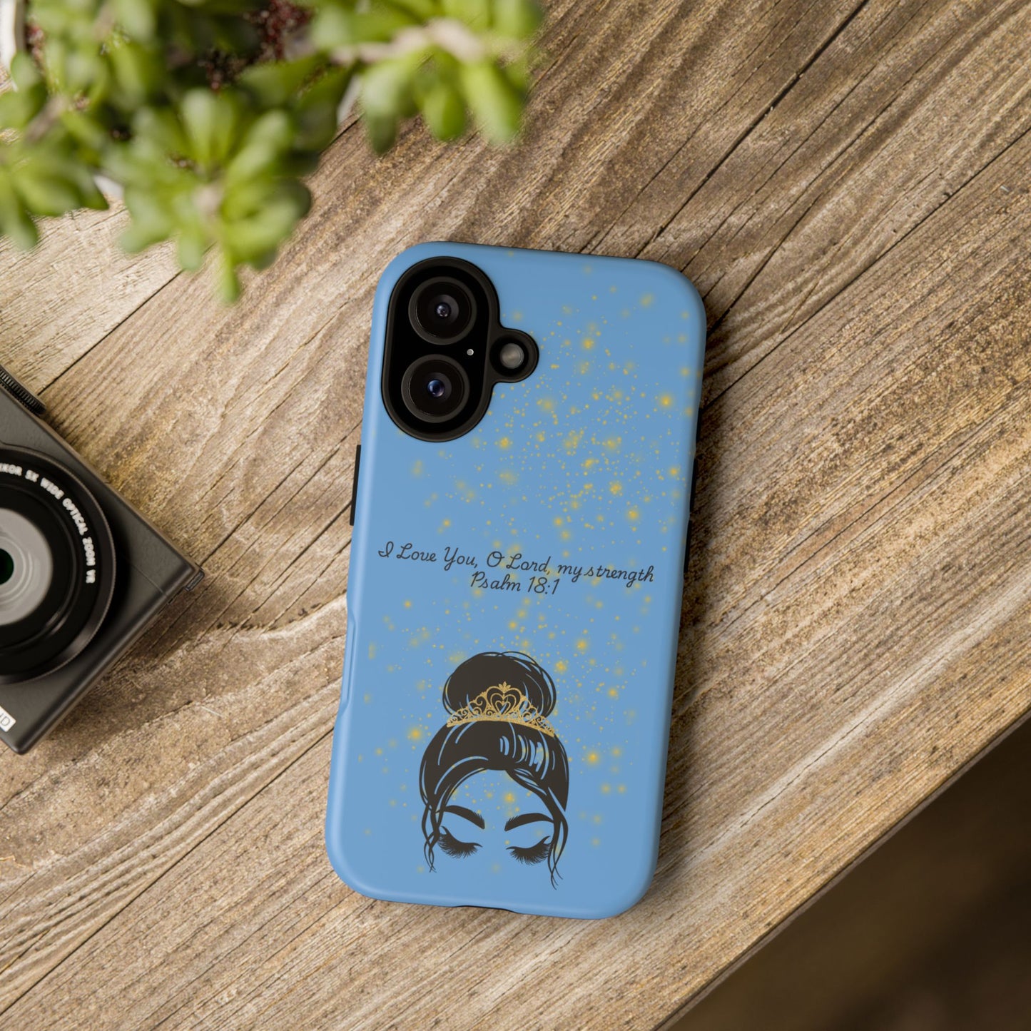 Messy Bun Crown Illustration Tough Case | Psalm 18:1 Scripture Phone Case