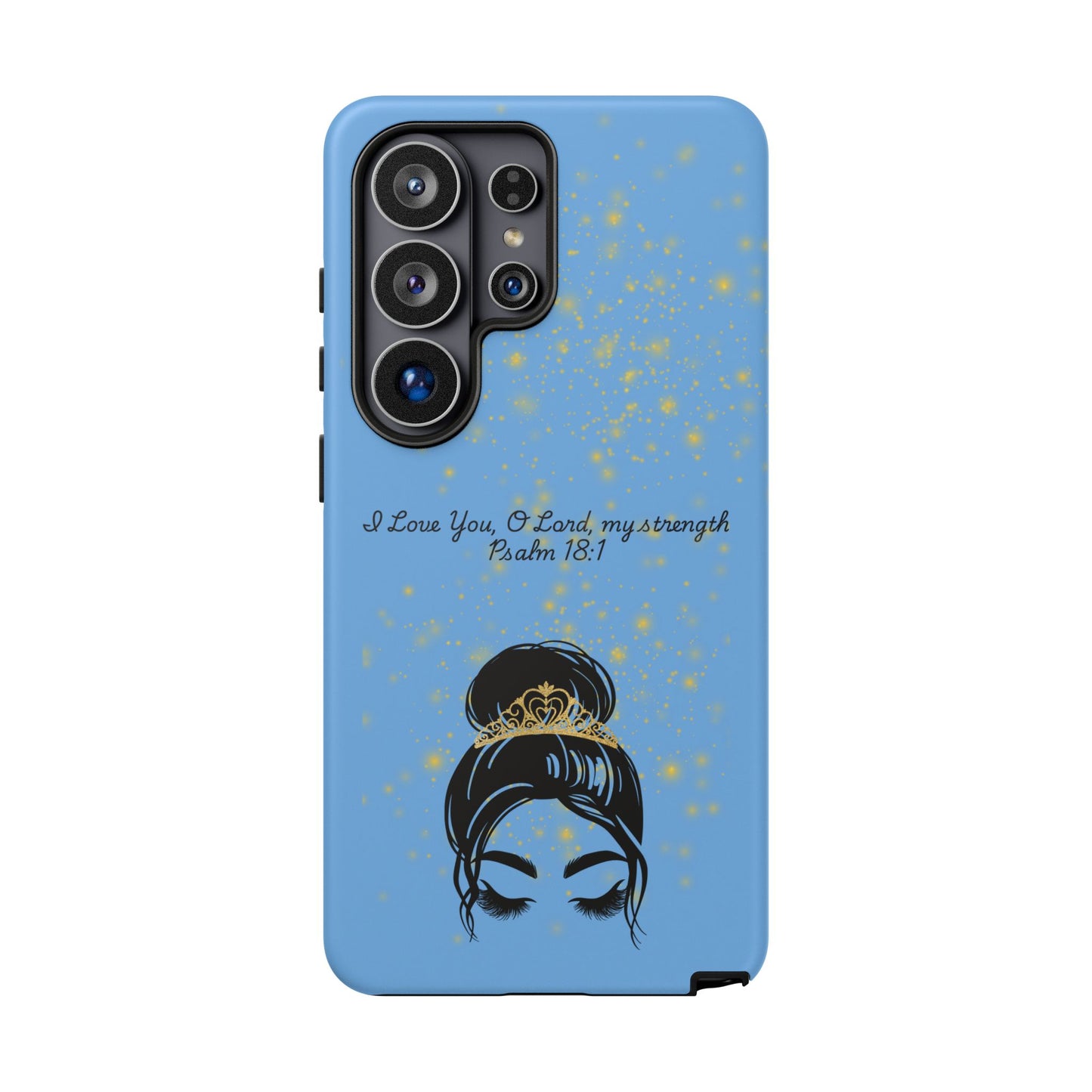 Messy Bun Crown Illustration Tough Case | Psalm 18:1 Scripture Phone Case