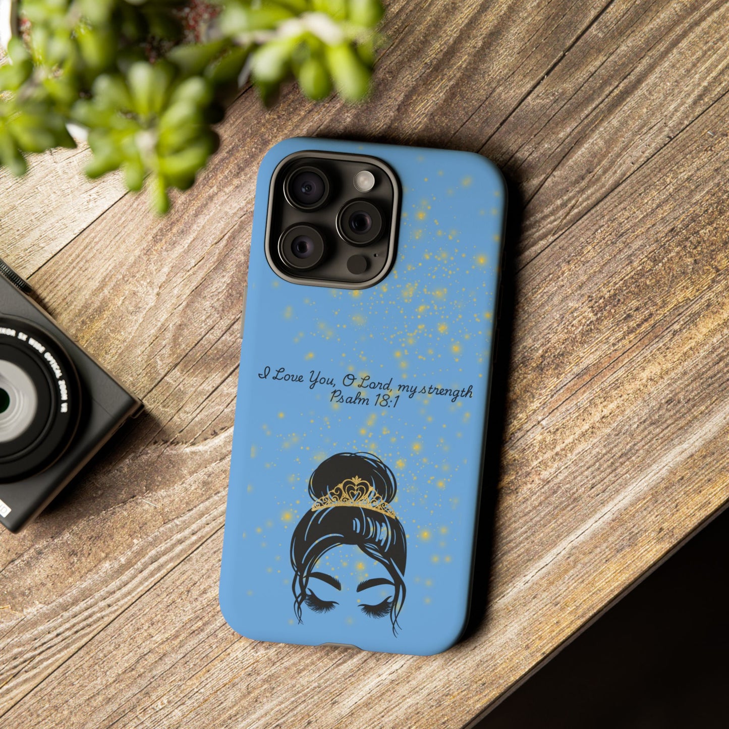 Messy Bun Crown Illustration Tough Case | Psalm 18:1 Scripture Phone Case