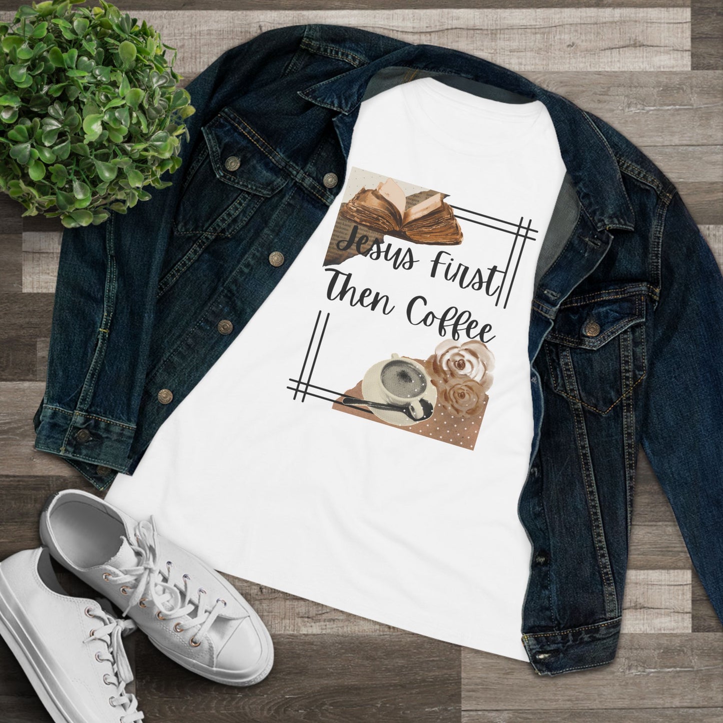 Jesus First Then Coffee Tee | Christian Coffee Shirt, Neutral Coffee Graphics