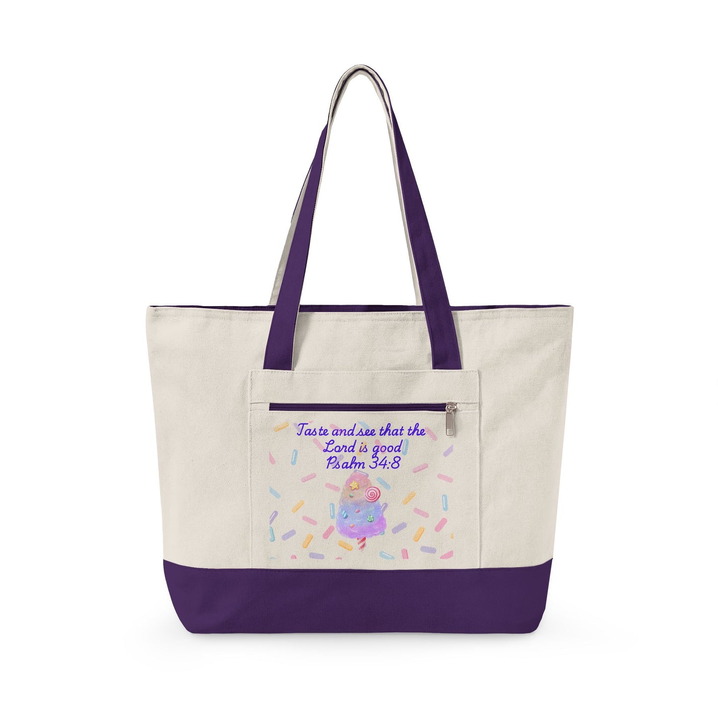 Unicorn Confetti Illustration Zippered Tote | Canvas Zippered Tote Bag