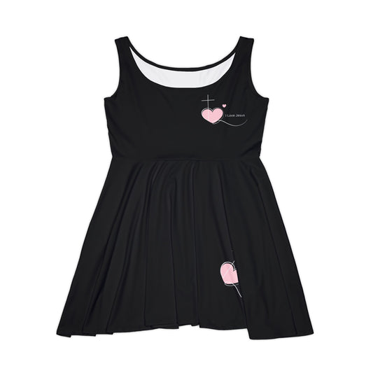 Tiny Pink Hearts Women's Skater Dress | Black All-Over Print