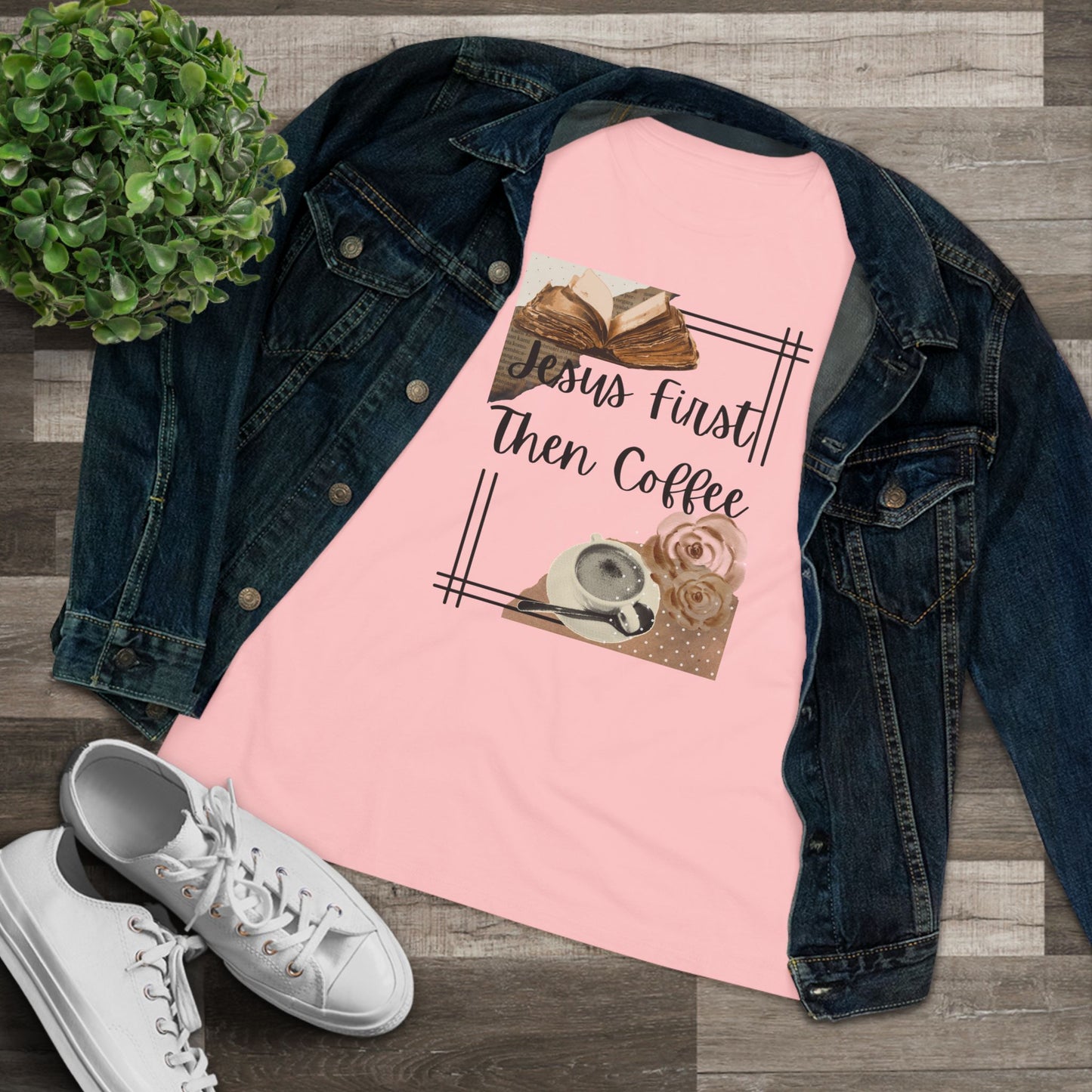 Jesus First Then Coffee Tee | Christian Coffee Shirt, Neutral Coffee Graphics