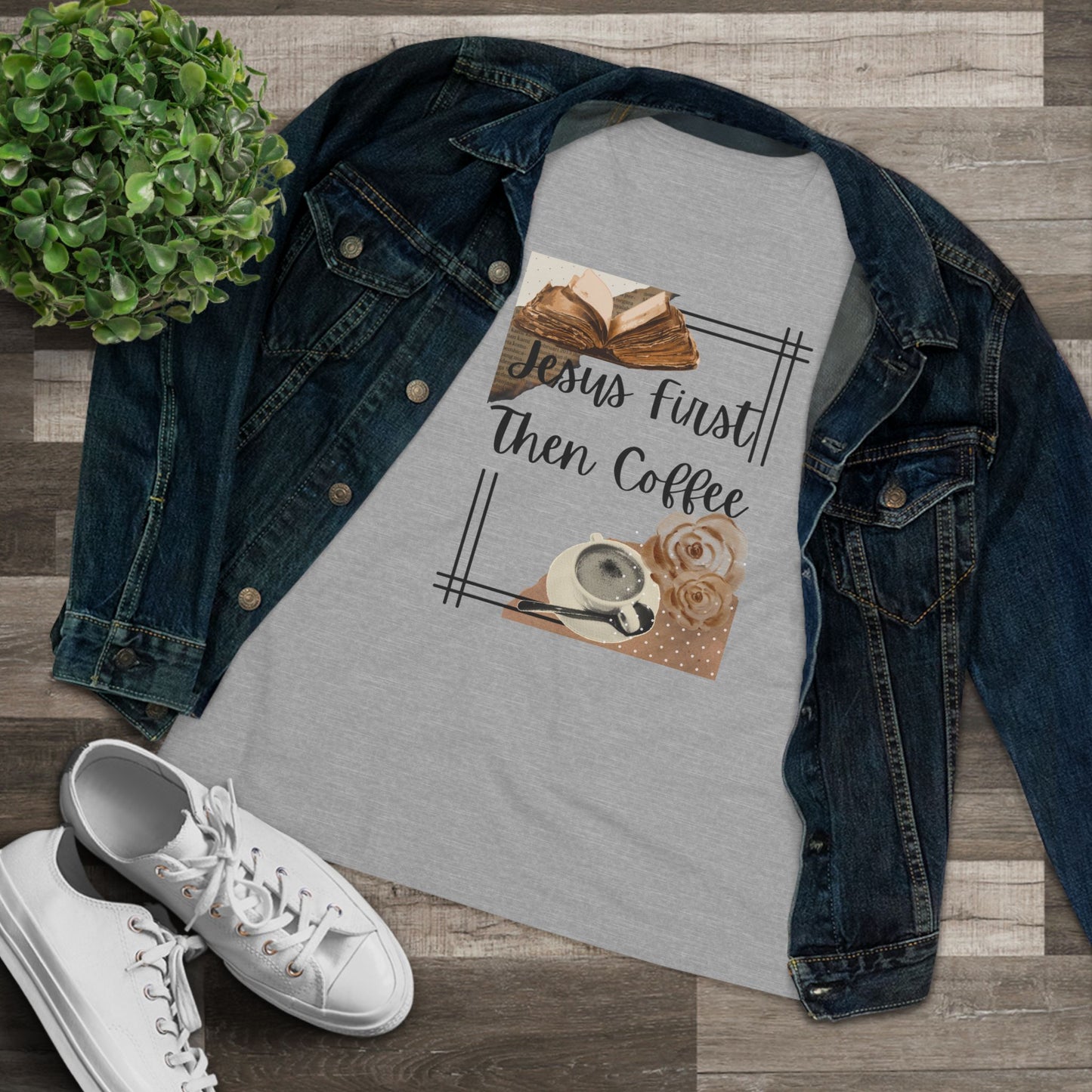 Jesus First Then Coffee Tee | Christian Coffee Shirt, Neutral Coffee Graphics