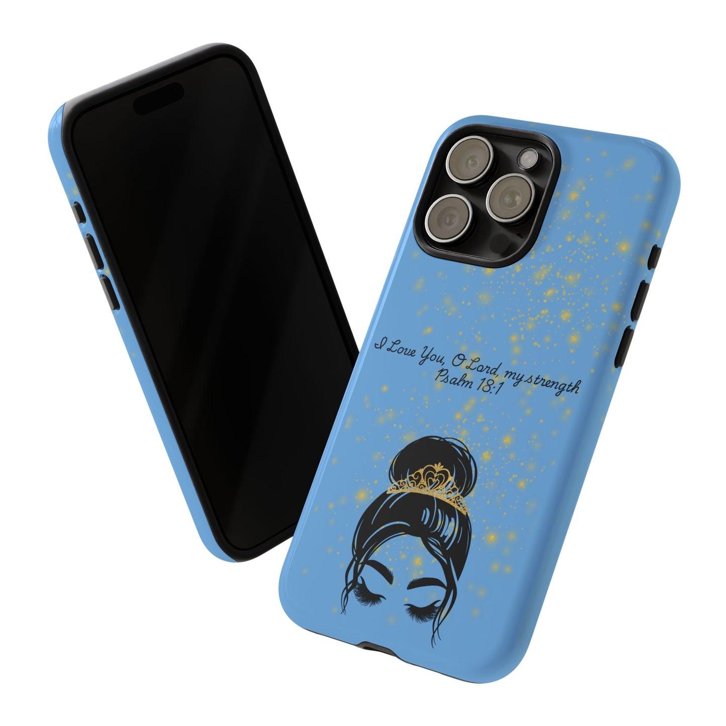 Messy Bun Crown Illustration Tough Case | Psalm 18:1 Scripture Phone Case