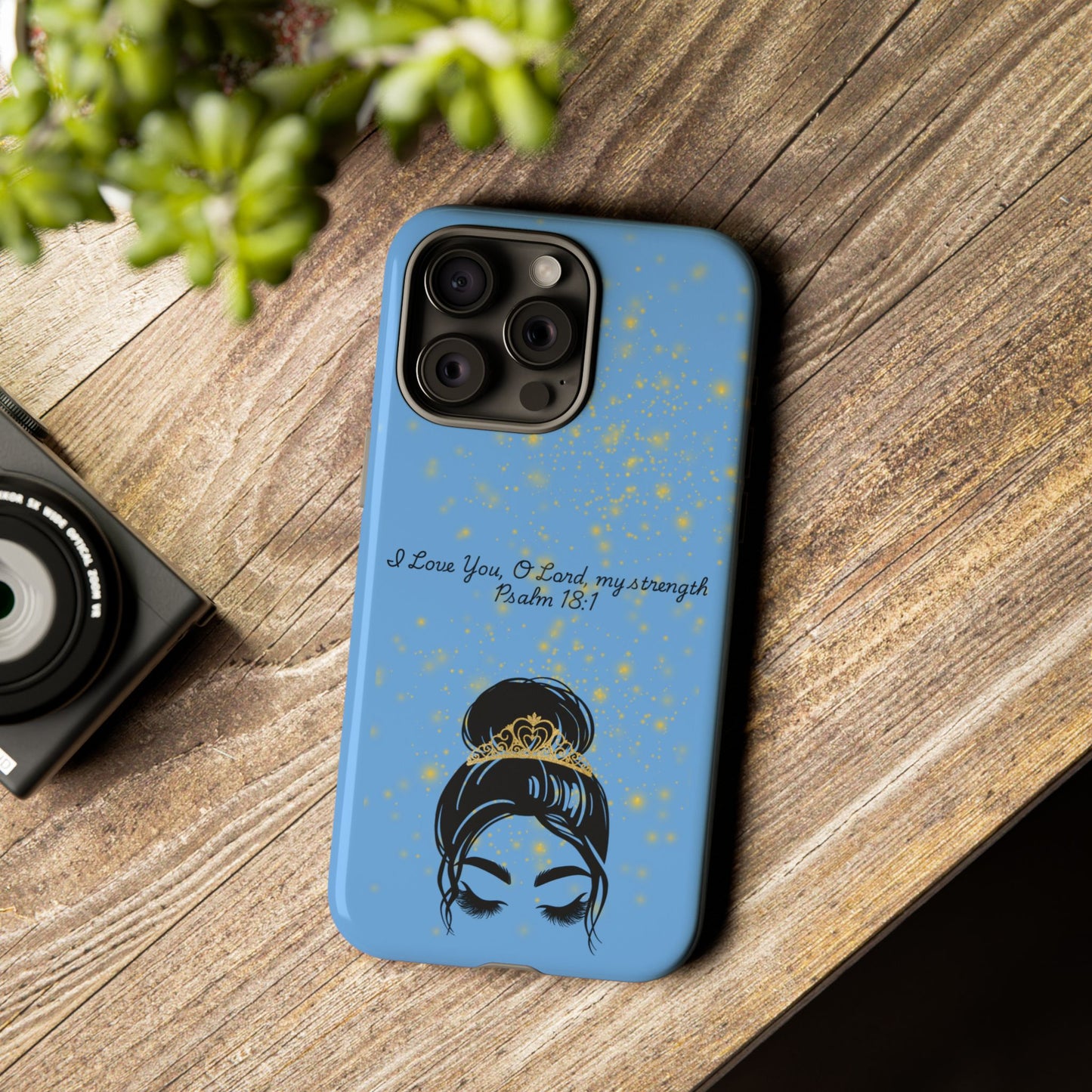 Messy Bun Crown Illustration Tough Case | Psalm 18:1 Scripture Phone Case