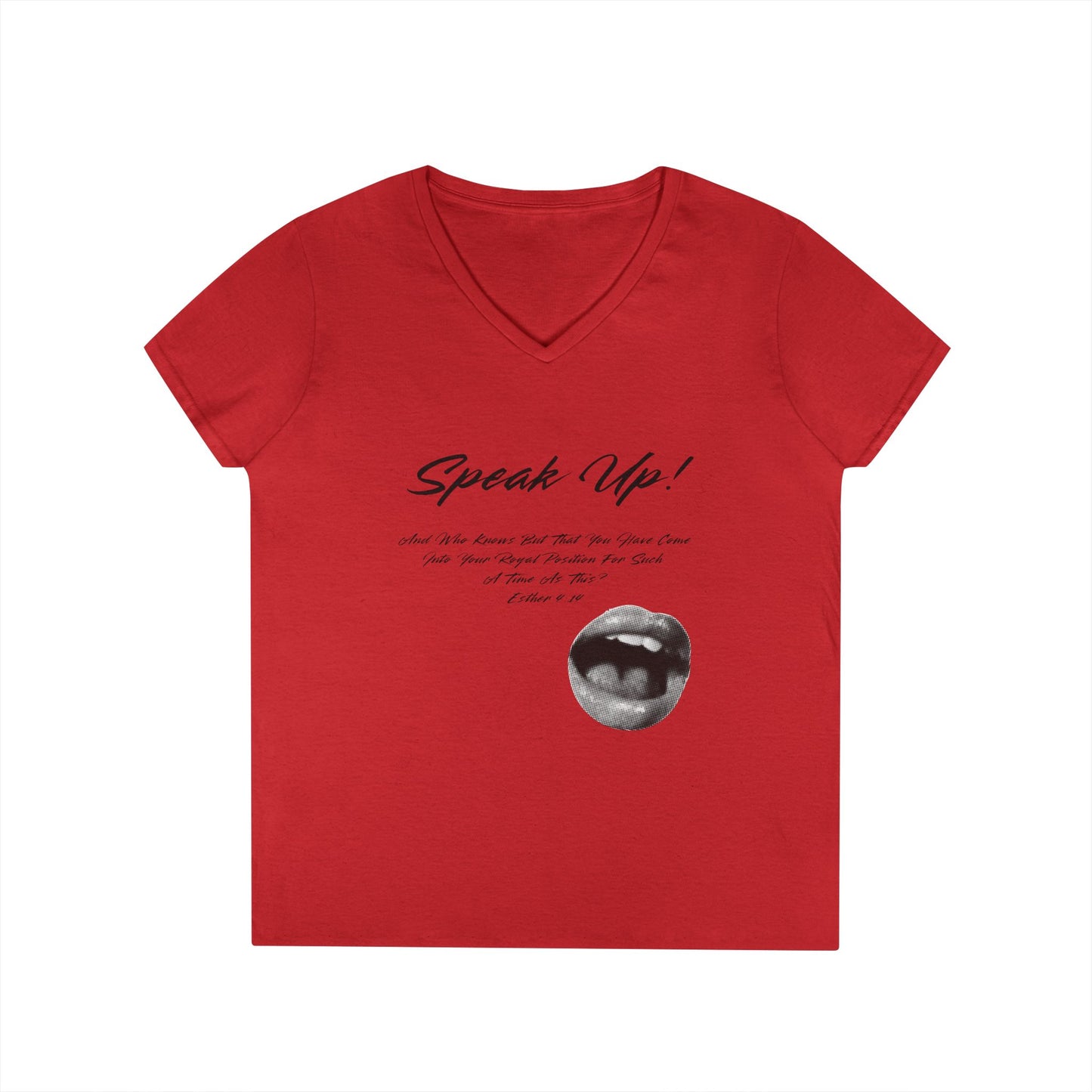 Speak Up lips graphic V-Neck T-Shirt | script text, monochrome lip art