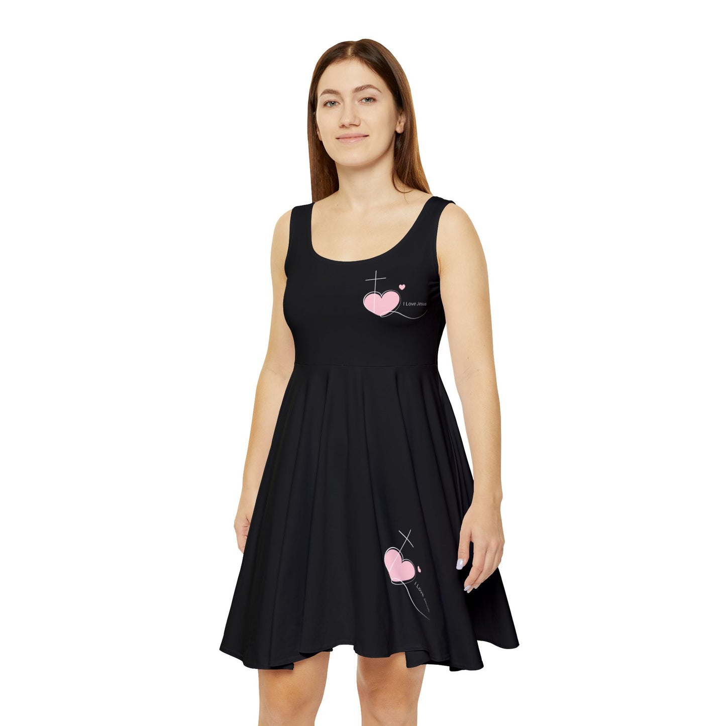 Tiny Pink Hearts Women's Skater Dress | Black All-Over Print
