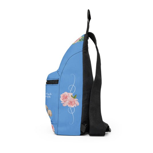 Floral lamb Scripture Sling Bag | Blue Rose Crossbody Bag