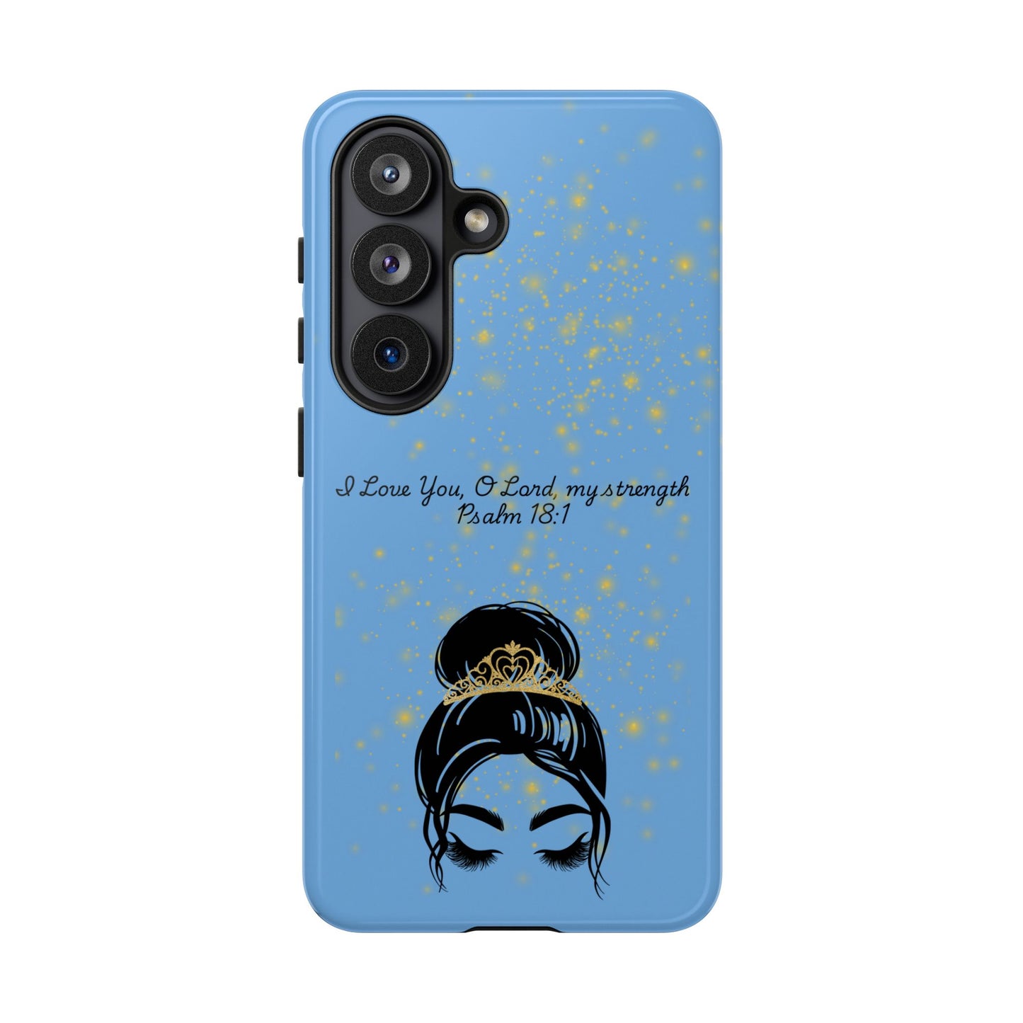 Messy Bun Crown Illustration Tough Case | Psalm 18:1 Scripture Phone Case