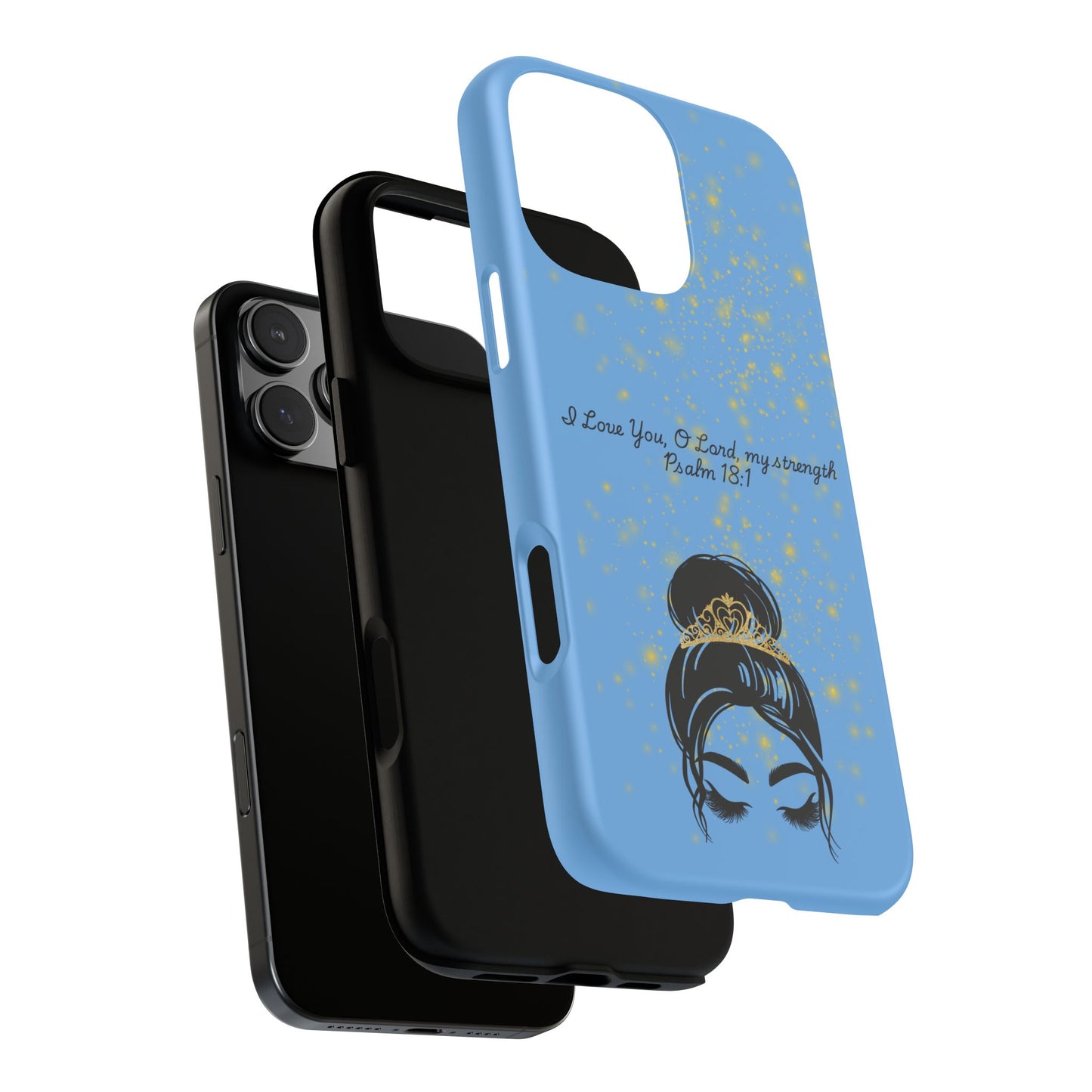 Messy Bun Crown Illustration Tough Case | Psalm 18:1 Scripture Phone Case