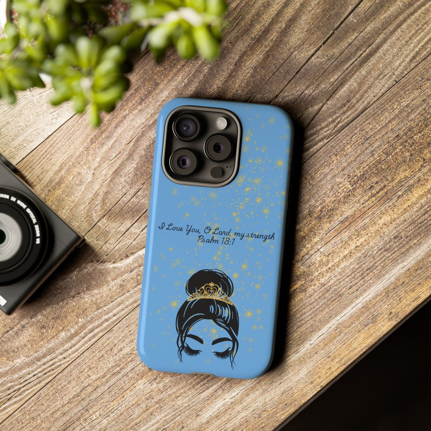 Messy Bun Crown Illustration Tough Case | Psalm 18:1 Scripture Phone Case