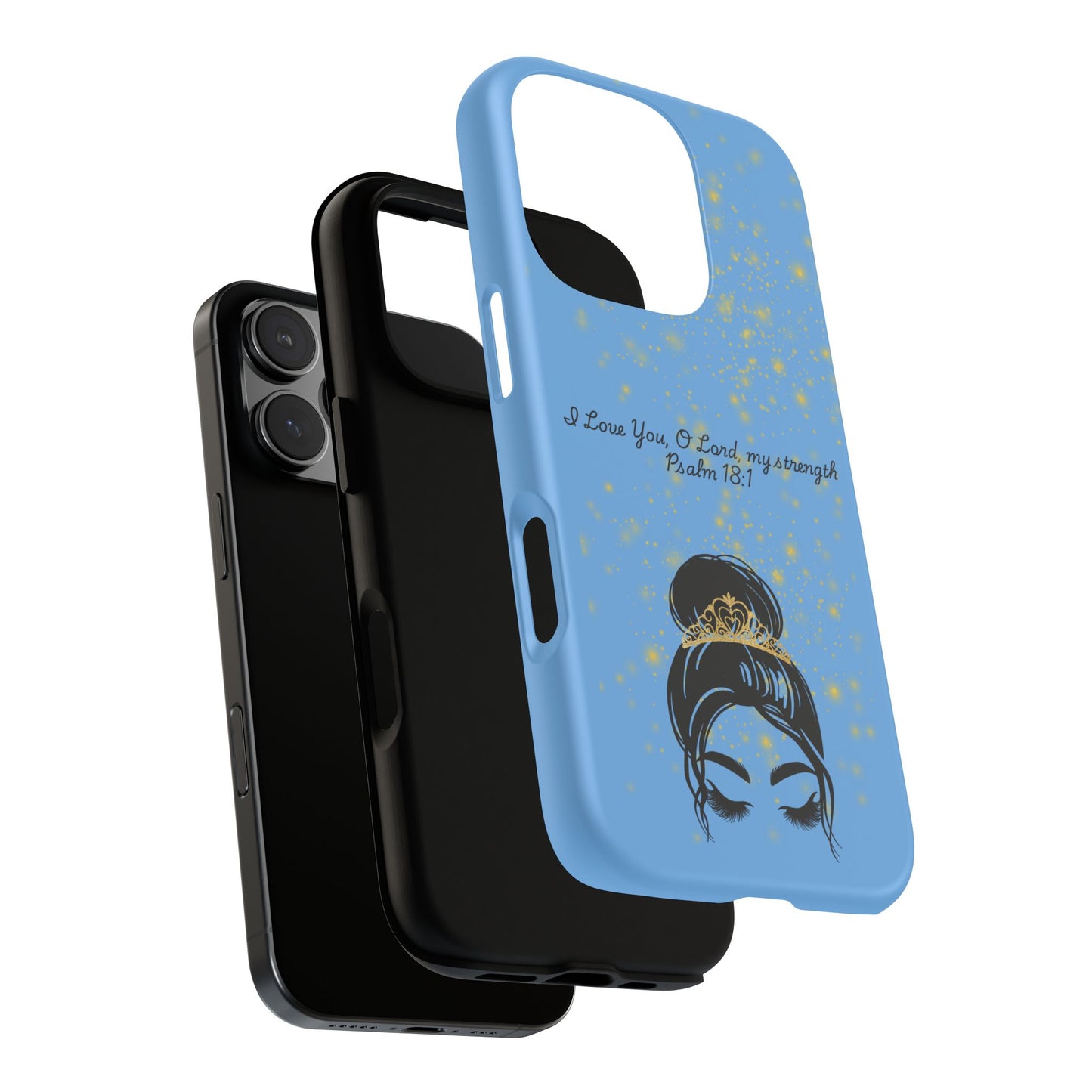 Messy Bun Crown Illustration Tough Case | Psalm 18:1 Scripture Phone Case